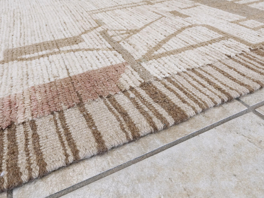 10x14 Ft Beige & Brown Moroccan Rug - Afghan Handmade Wool Rug - Contemporary Design