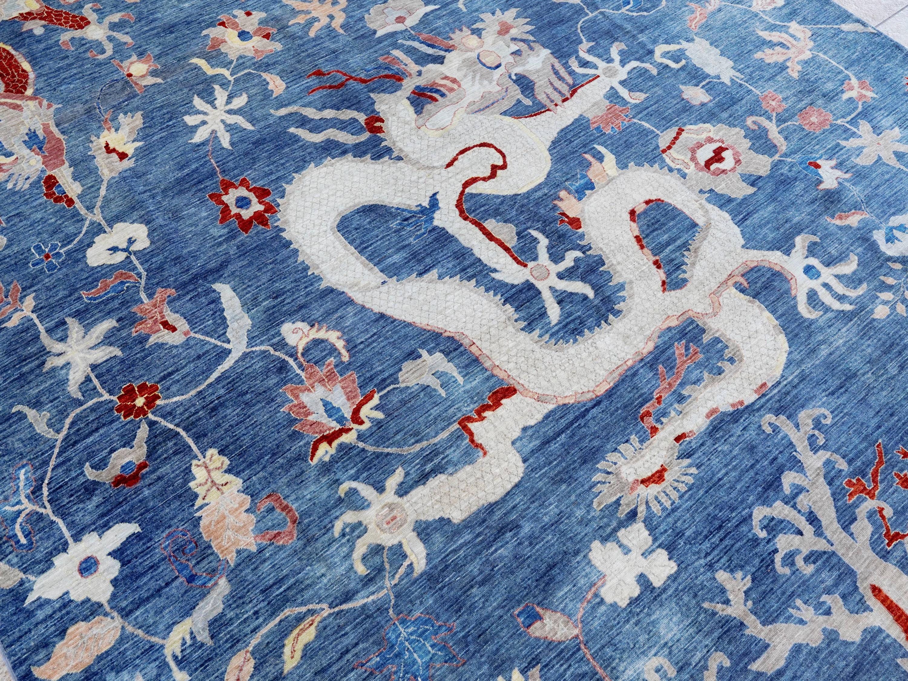 9x12 Ft Blue Dragon Rug - Afghan Oriental Area Rug
