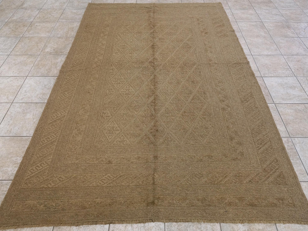 6x9 FT Hand Knotted Wool Kilim Rug - Brown Tribal Rug - Vintage Afghan Design