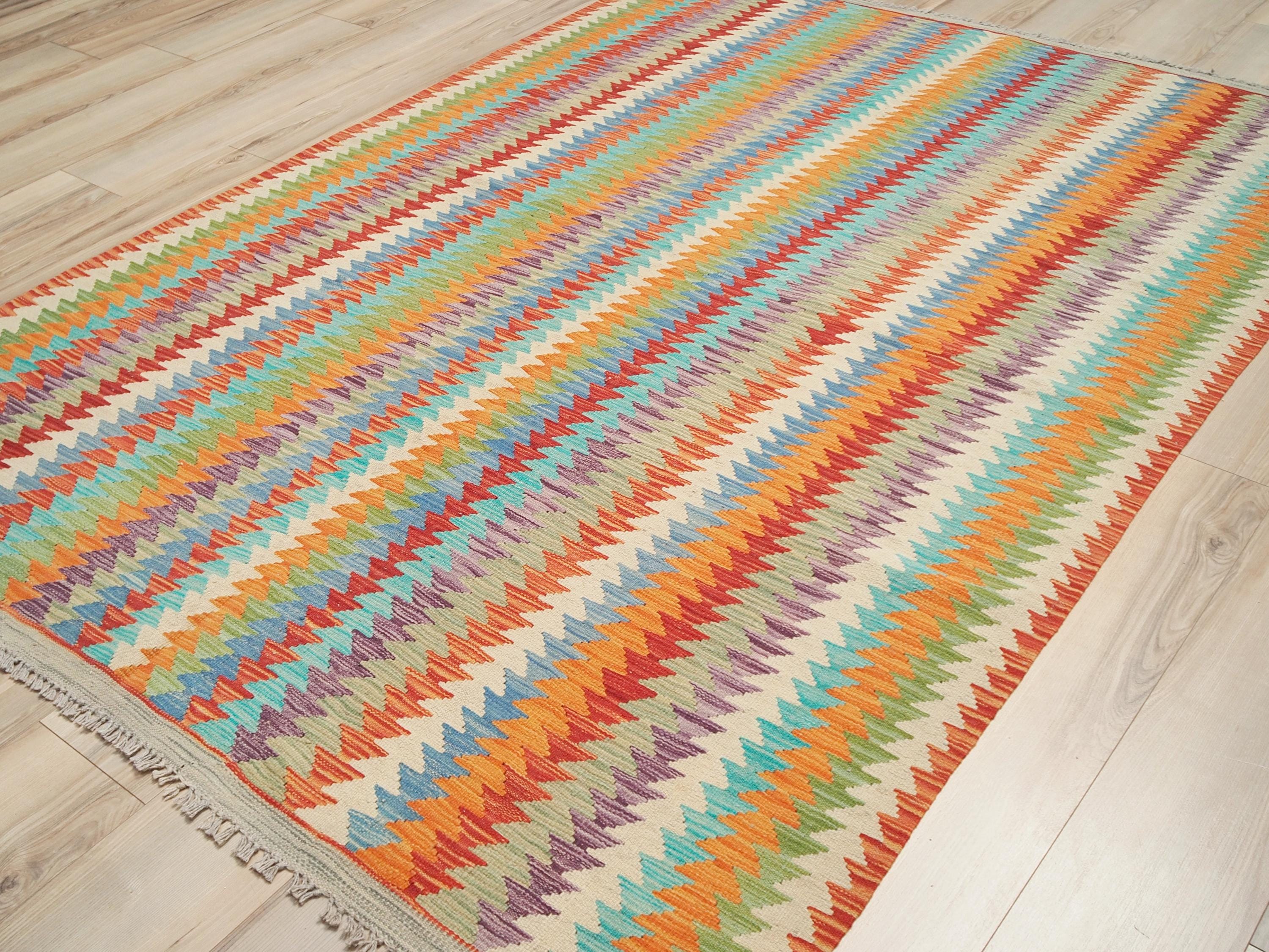 6x8 Ft Colorful Kilim Rug - Afghan Tribal Flat Weave