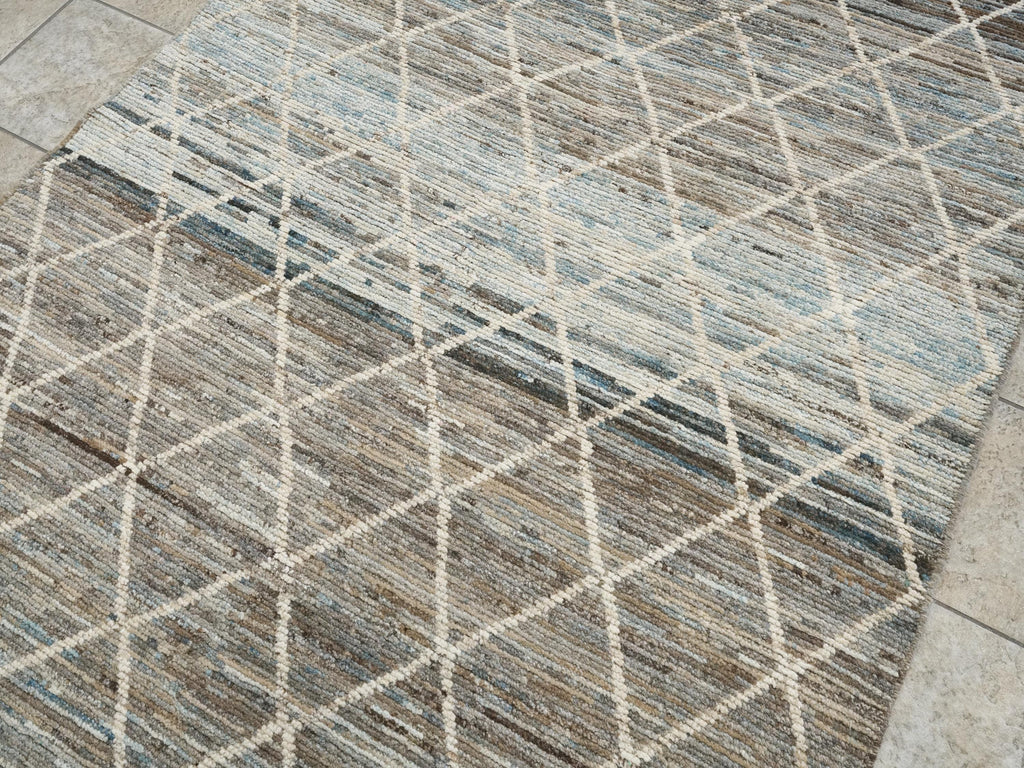 5x16 Ft Hand Knotted Afghan Wool - Coral Blue Moroccan Runner Rug
