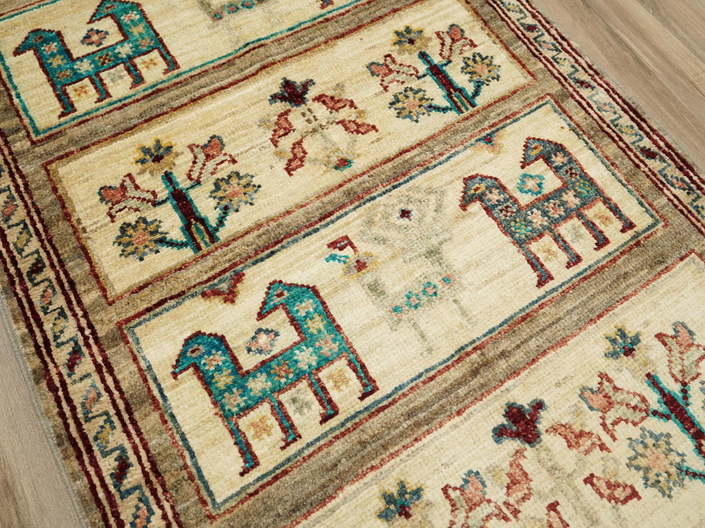 2x3 Ft Hand Knotted Beige Gabbeh Rug - Tribal Area Rug