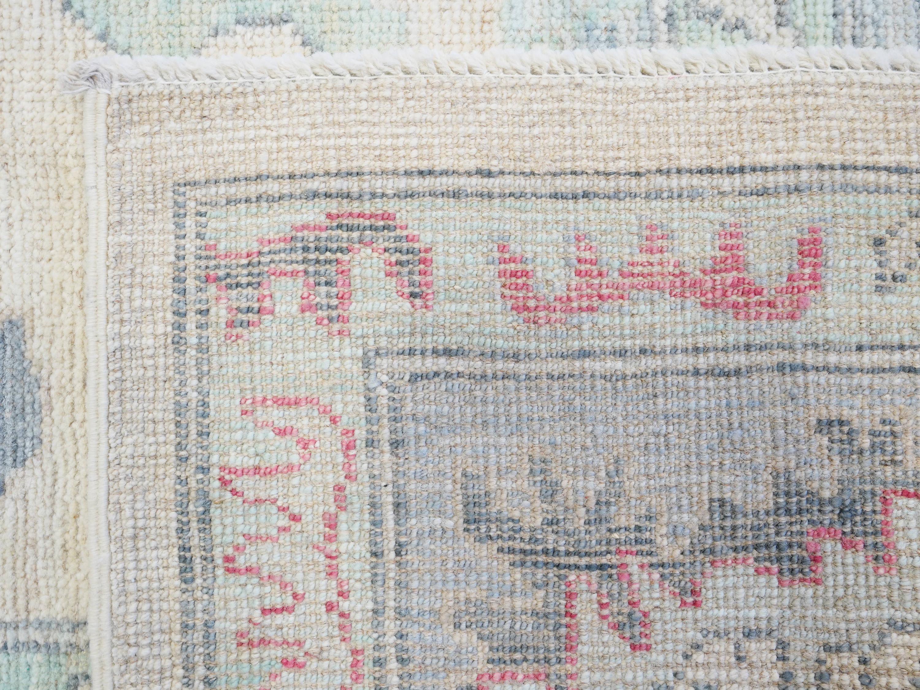 9x12 Ft White Pastel Oushak Rug - Handmade Area Rug - Floral Design
