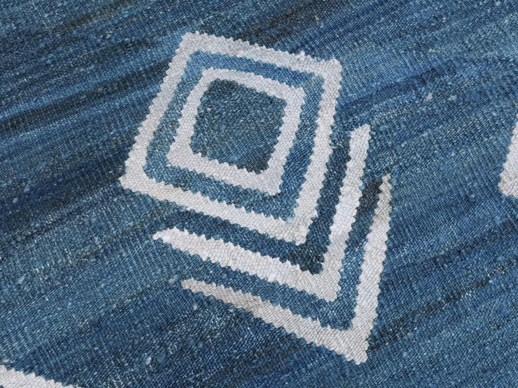 6x8 Ft Blue Kilim Rug - Flatweave Area Rug - Contemporary Design