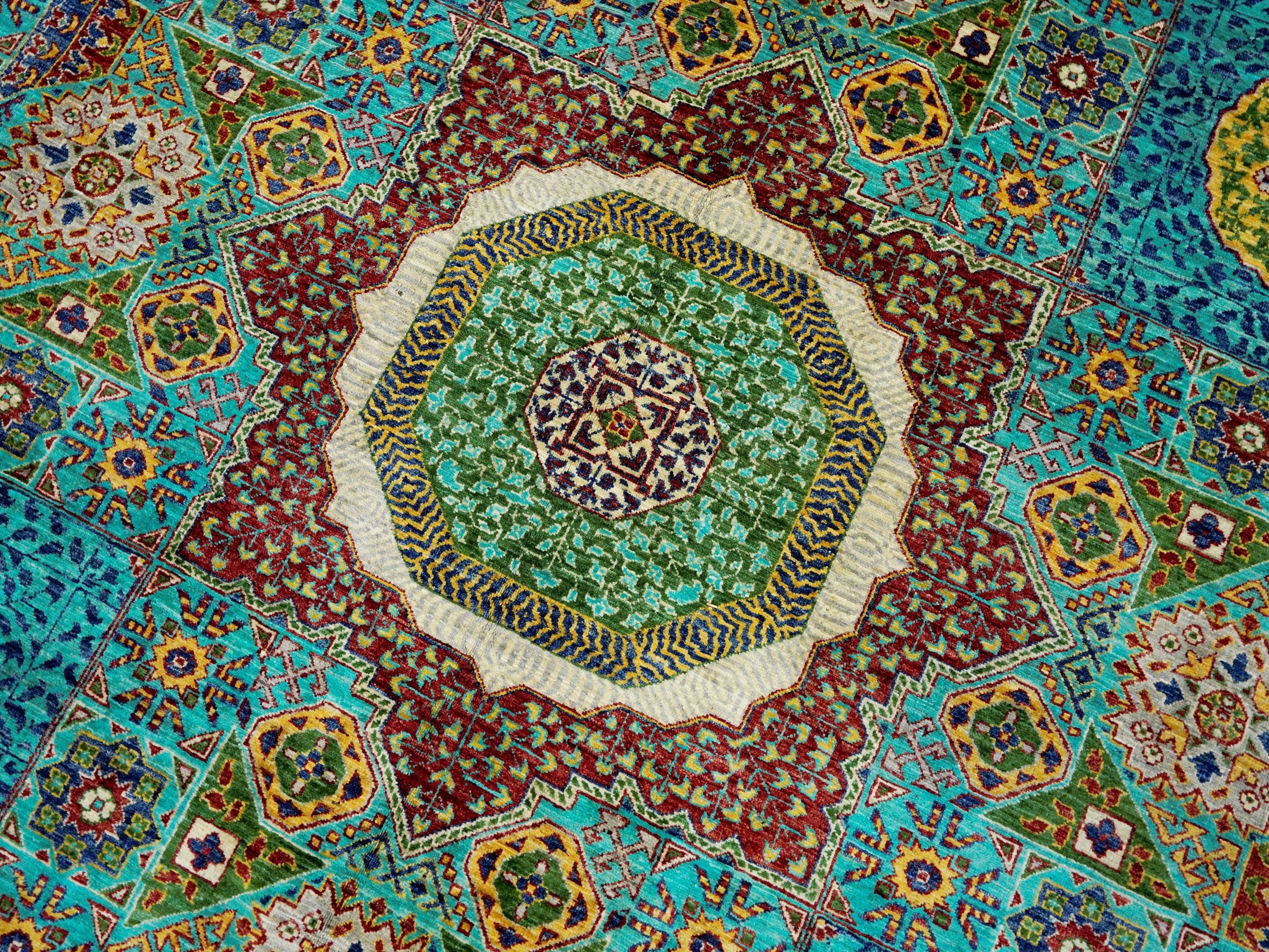 9x12 Ft Green Mamluk Rug - Afghan Oriental Area Rug