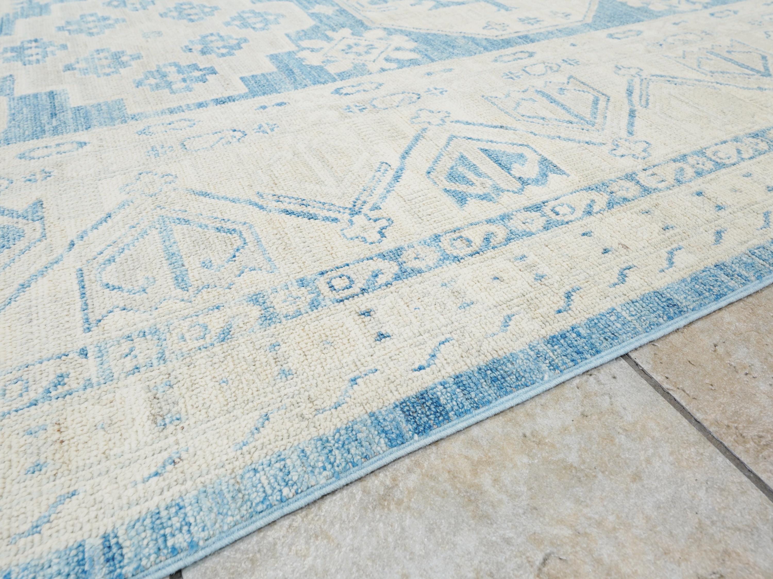 10x14 Ft Muted Blue Ushak Rug - Hand Knotted Wool Area Rug