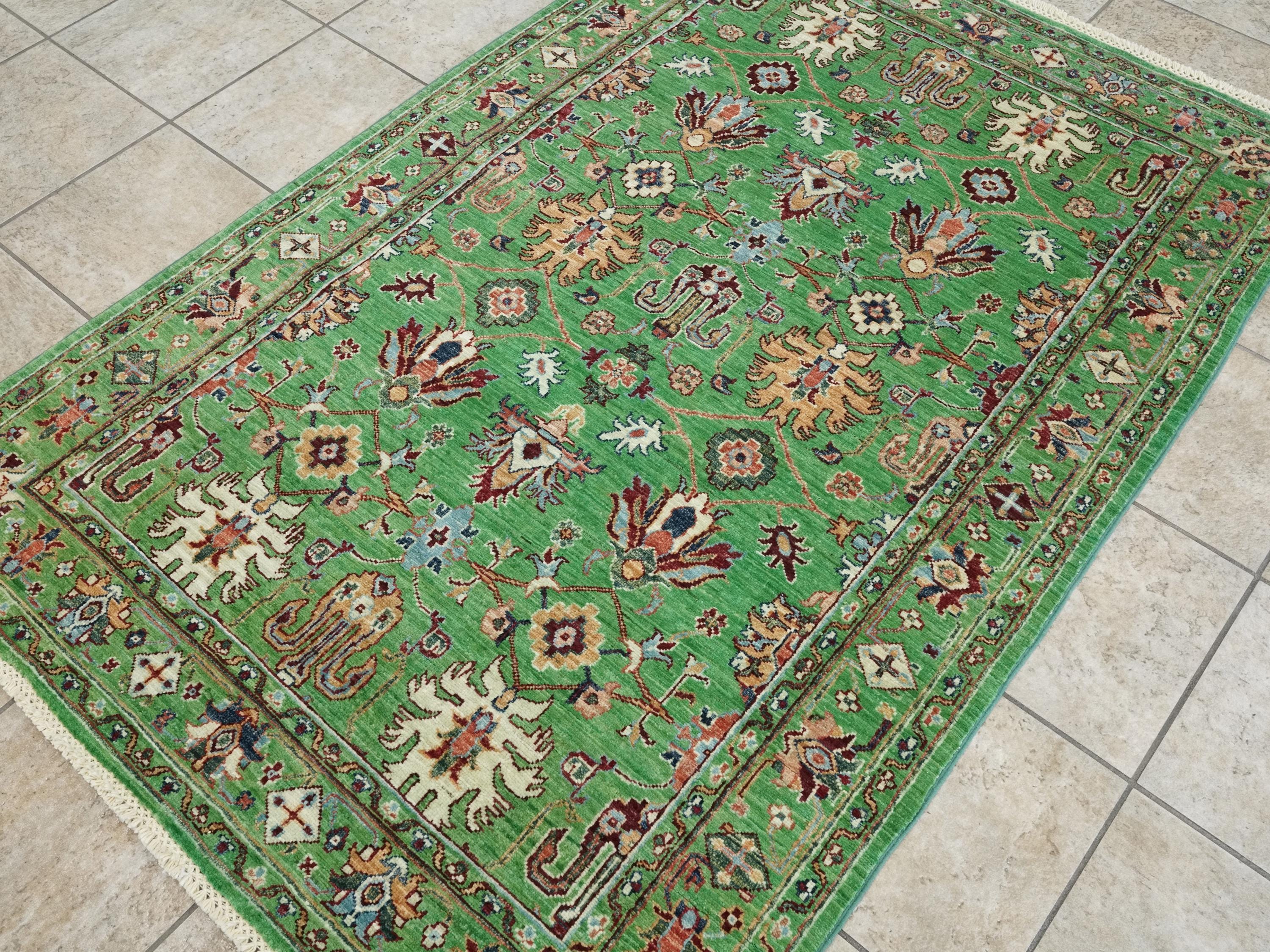 4x6 Ft Green Bidjar Rug - Hand Knotted Oriental Rug - Persian Design