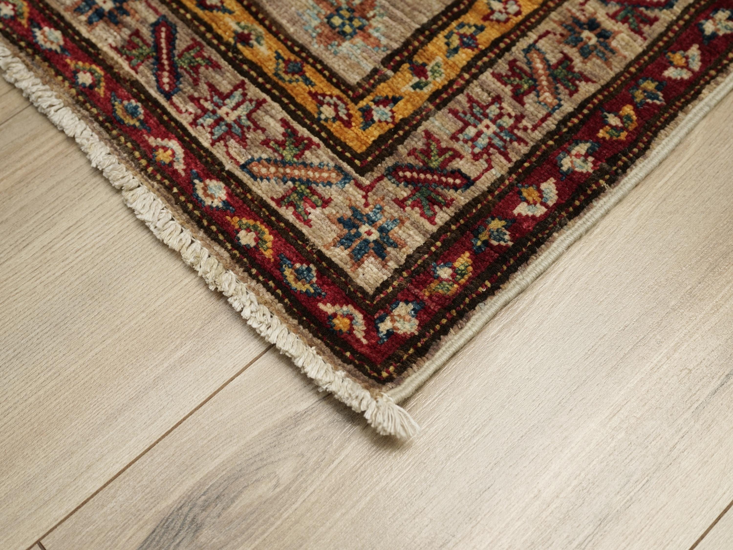 2x3 Ft Beige Kazak Rug - Afghan Wool Accent Rug