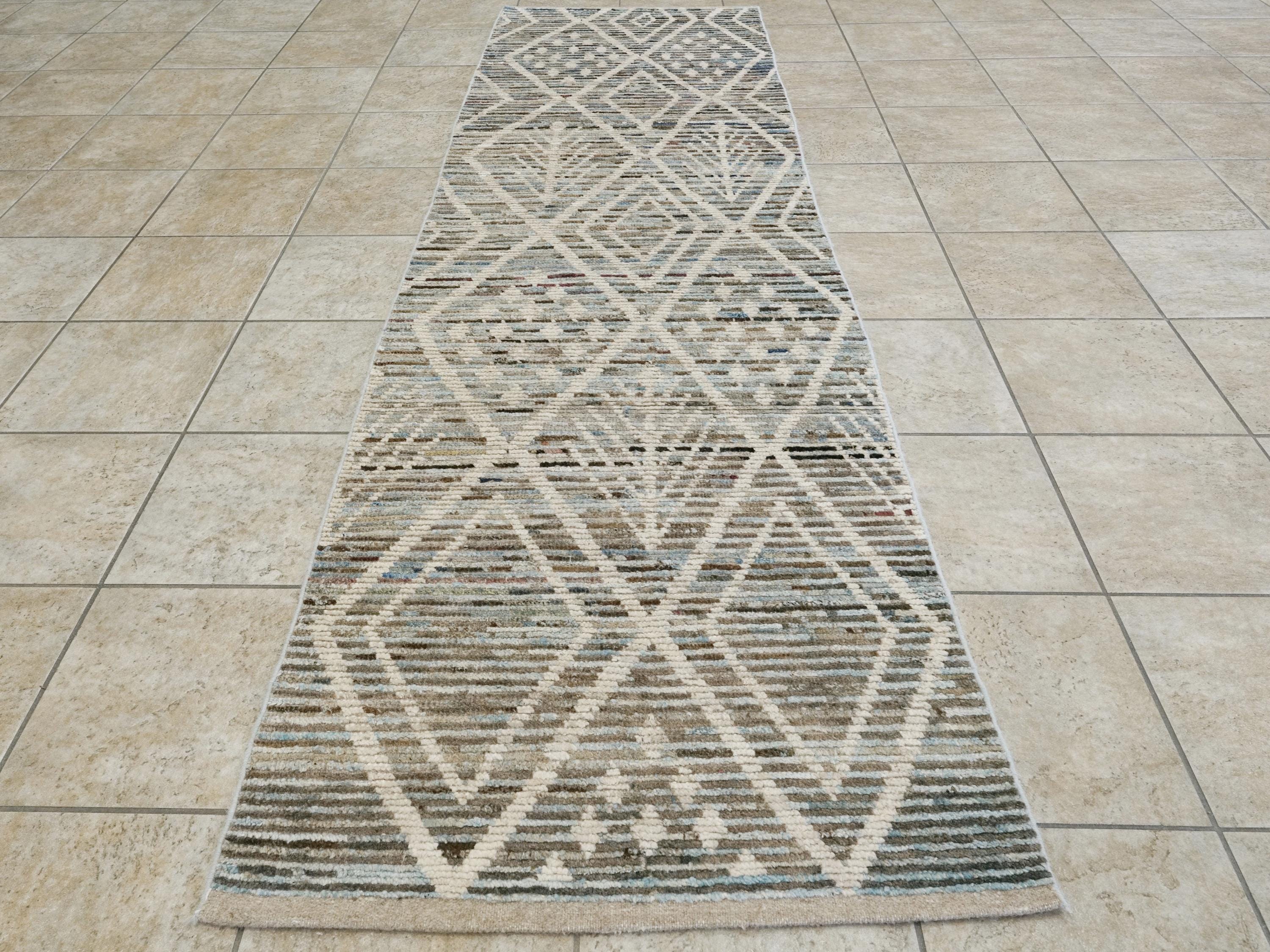 10 Ft Light Blue Moroccan Runner Rug - Afghan Handmade Wool