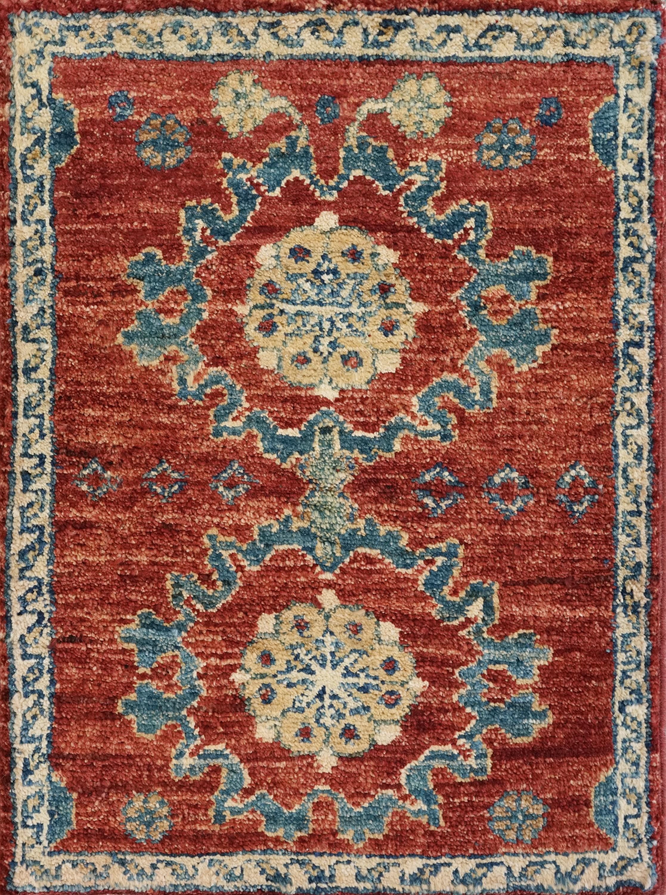 1x2 Ft Hand Knotted Red Serapi Rug - Ghazni Wool Accent Rug