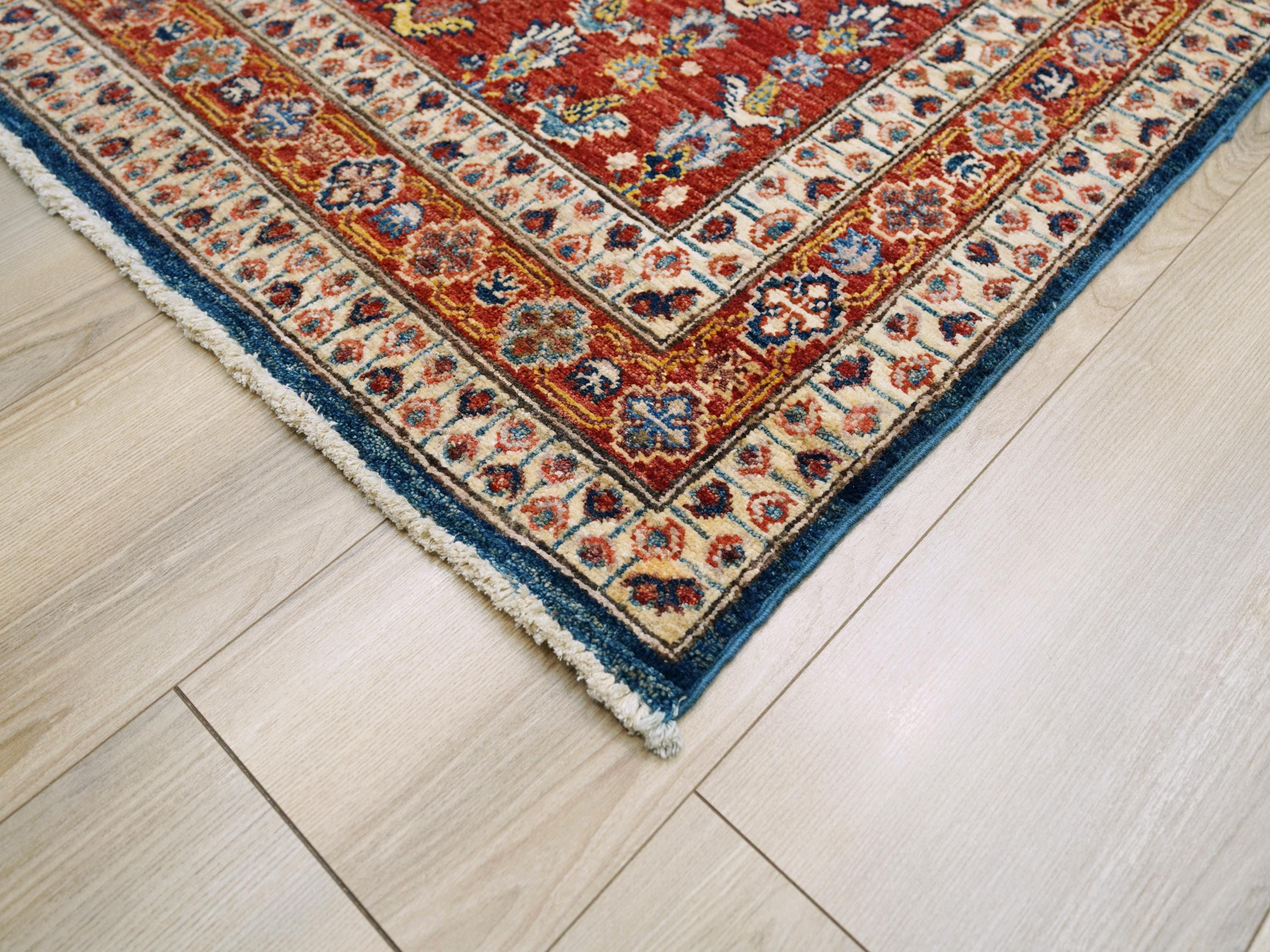 6x9 Ft Red & Blue Bidjar Rug - Hand Knotted Oriental Wool Rug