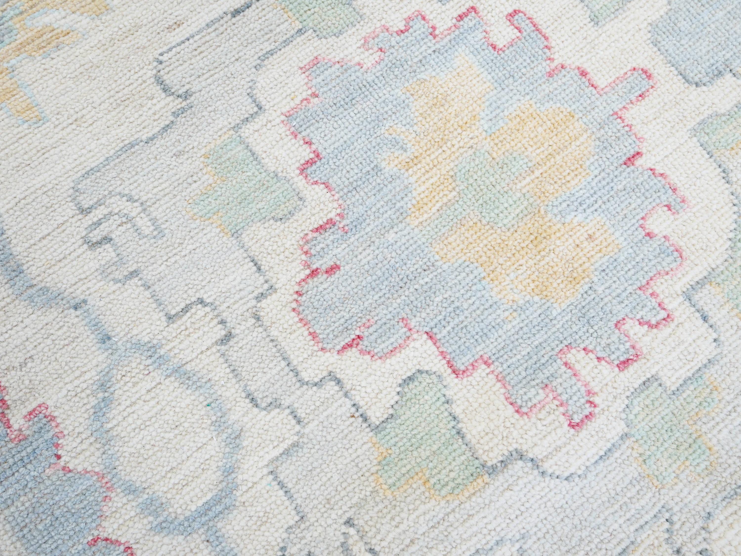 9x12 Ft White Pastel Oushak Rug - Handmade Area Rug - Floral Design