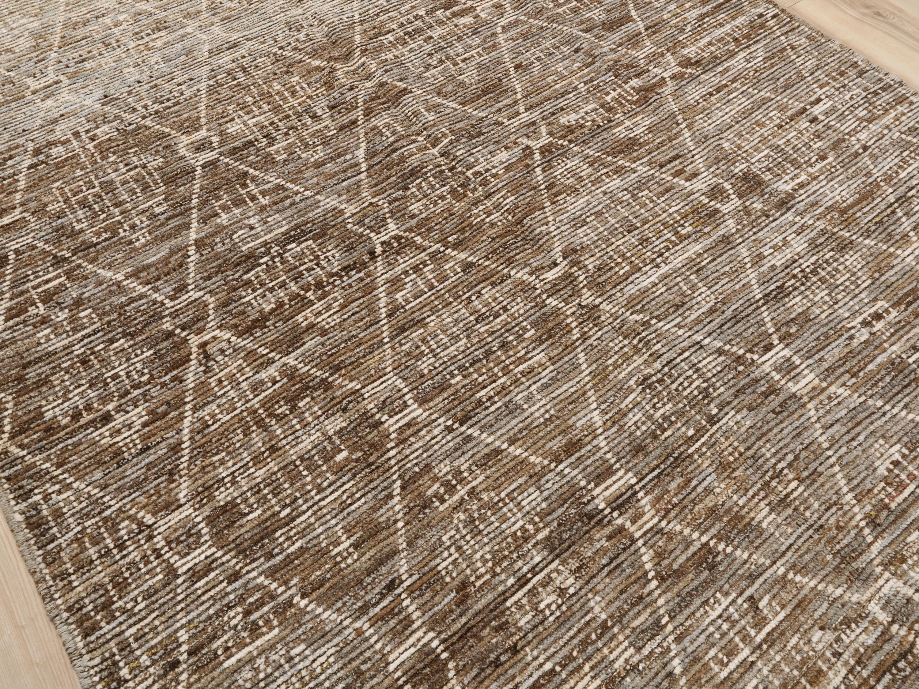 7x10 Ft Brown Moroccan Rug - Hand Knotted Area Rug