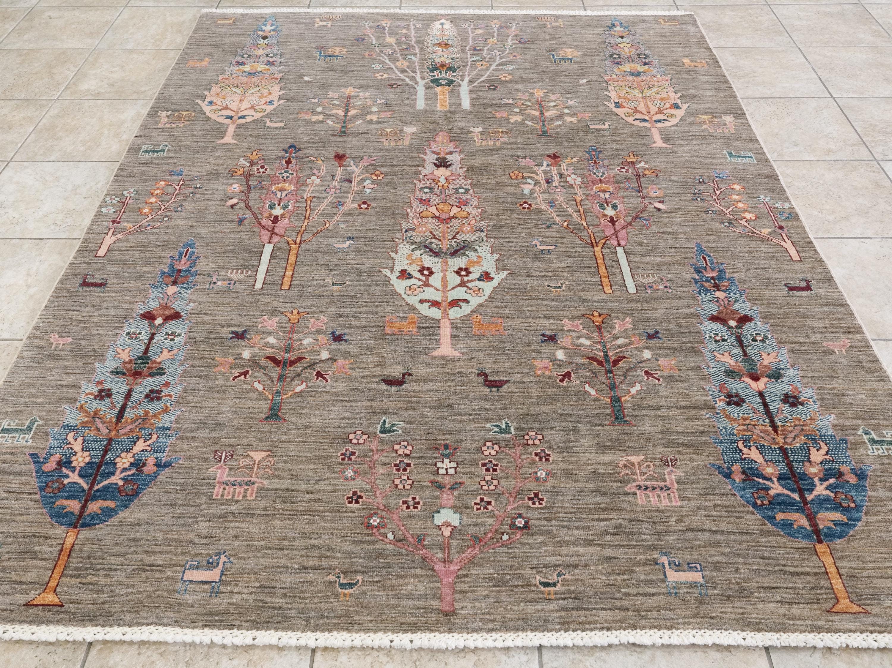 6x7 Ft Hand Knotted Tree of Life Rug - Afghan Wool Rug