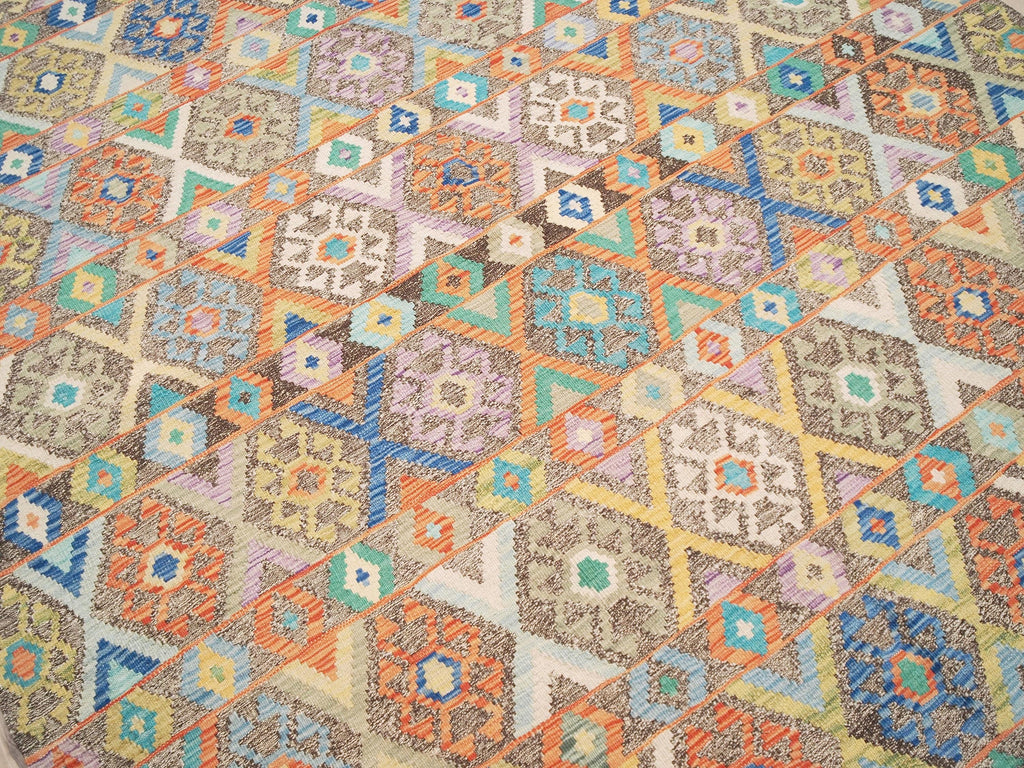 6x8 Ft Wool Kilim Rug - Brown Flat Weave - Traditional Afghan Rug