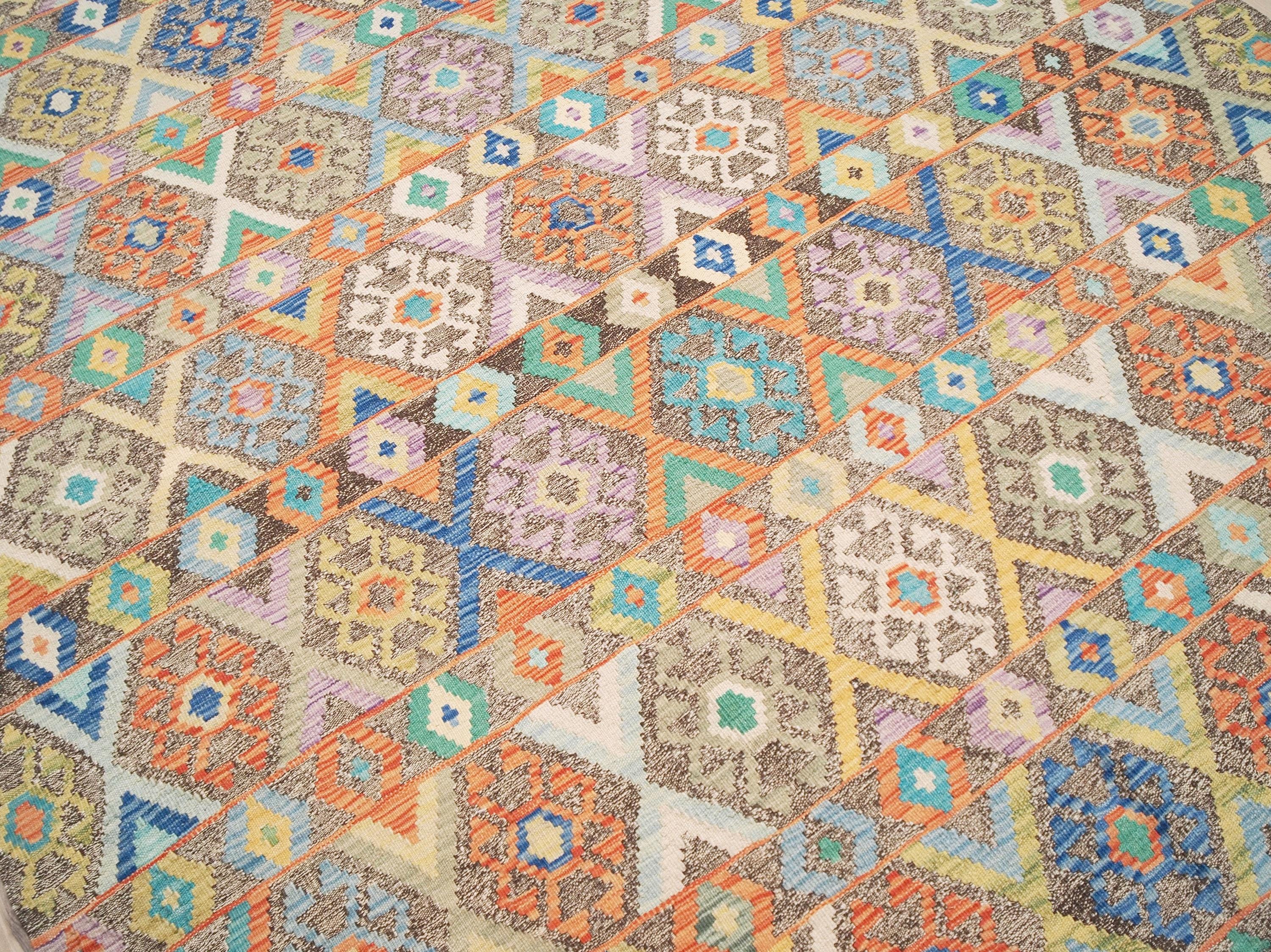 6x8 Ft Wool Kilim Rug - Brown Flat Weave - Traditional Afghan Rug