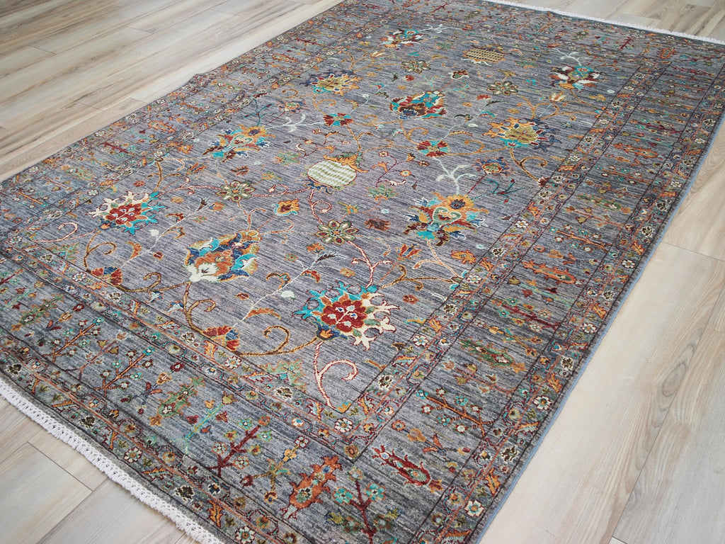 6x8 Ft Gray Serapi Rug - Handmade Floral Rug
