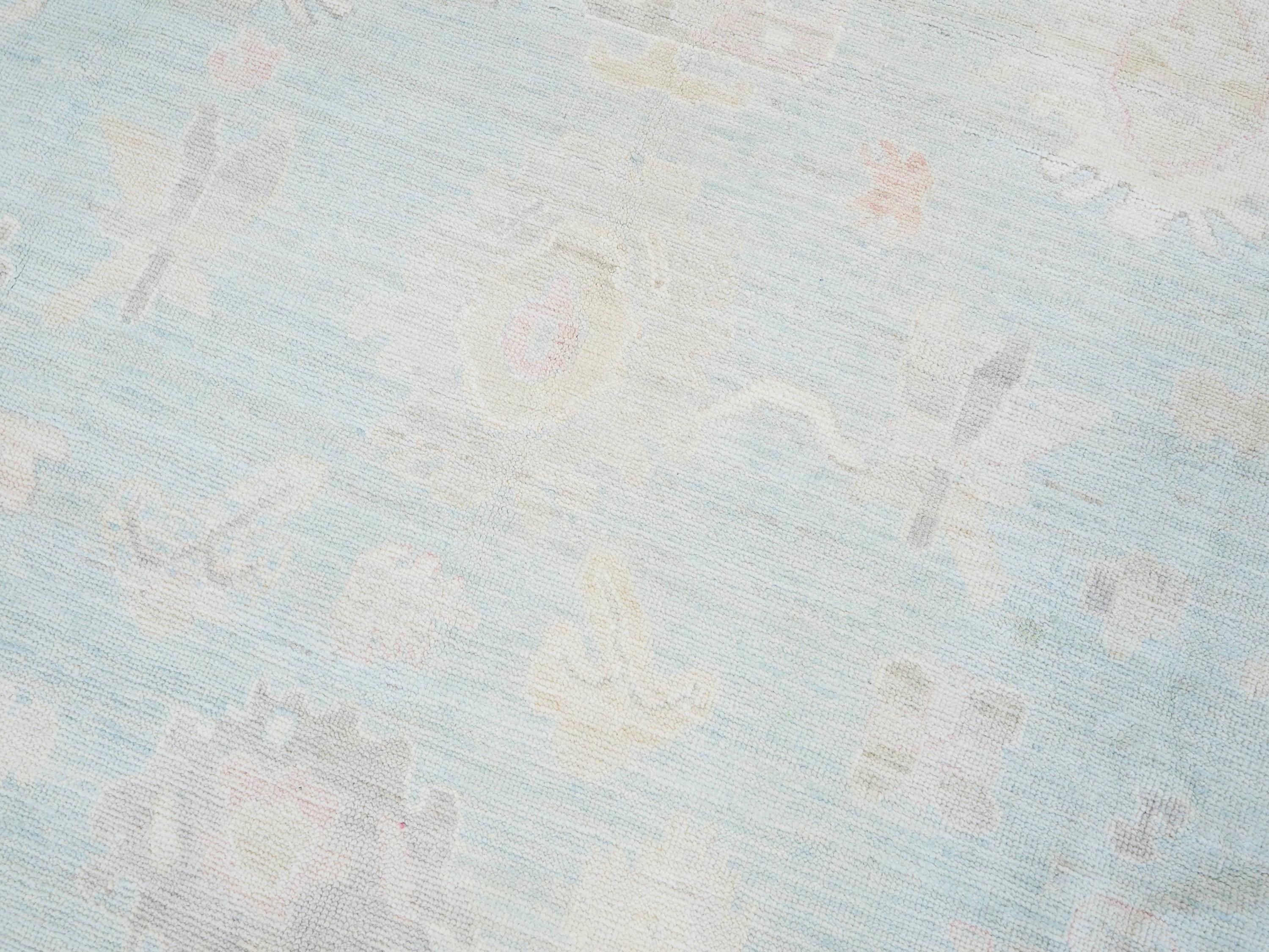 9x12 Ft Muted Blue Oushak Rug - Handmade Area Rug - Turkish Design