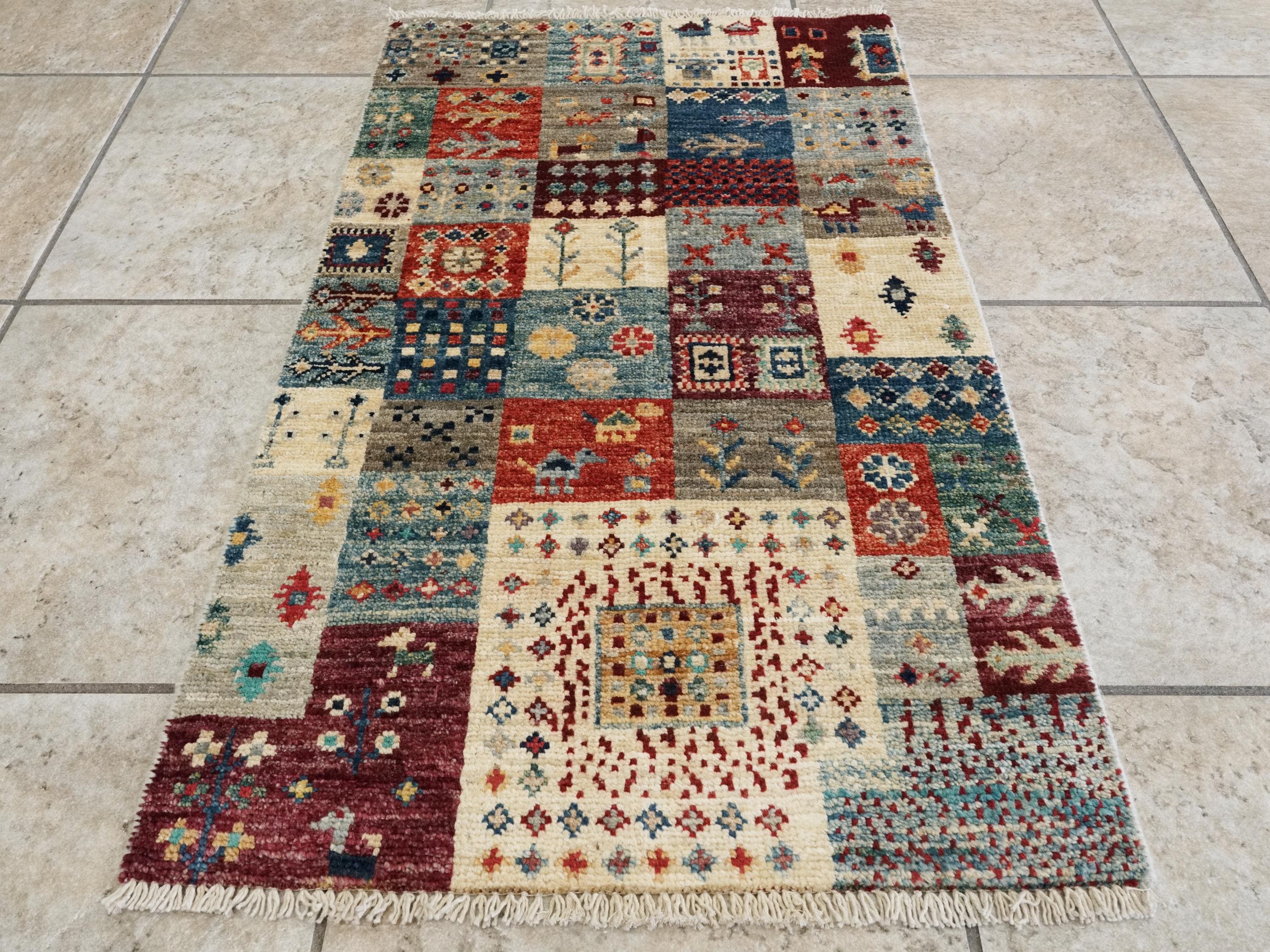2x3 Ft Handmade Afghan Gabbeh Rug - Colorful Wool Accent Rug
