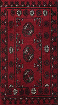 2x3 Ft Red Ersari Rug - Hand Knotted Afghan Wool Rug