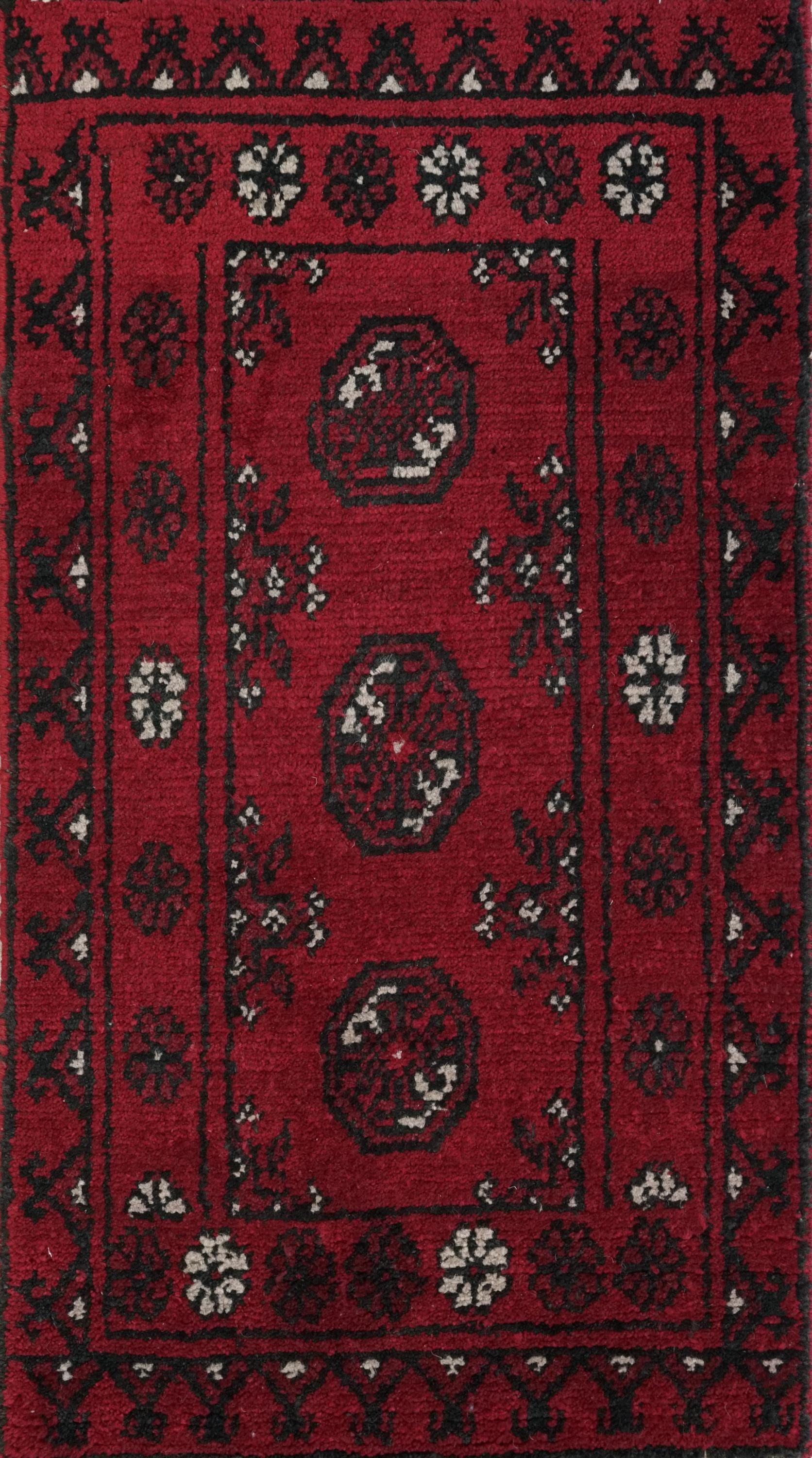 2x3 Ft Red Ersari Rug - Hand Knotted Afghan Wool Rug