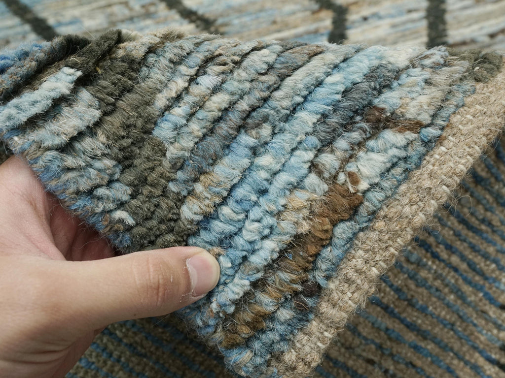 9 Ft Blue Moroccan Runner Rug - Afghan Handmade Wool Rug