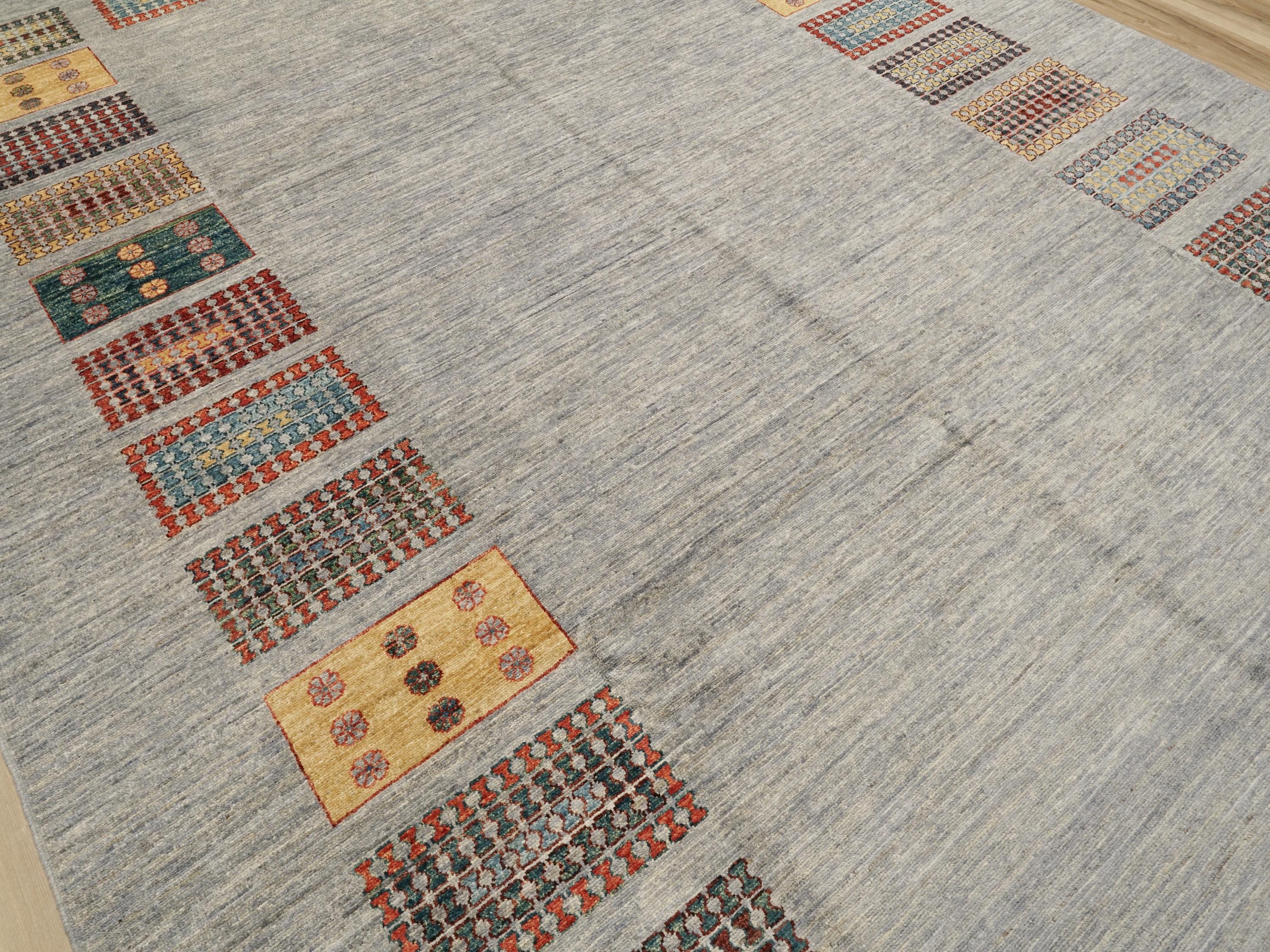 9x14 Ft Gray Gabbeh Rug - Hand Knotted Afghan Area Rug