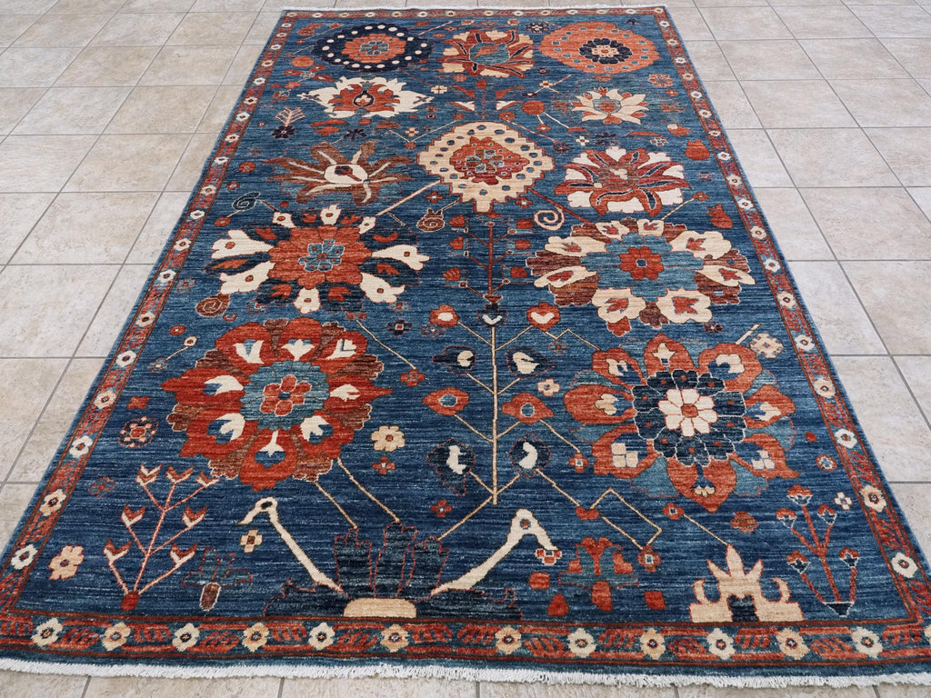 6x9 Ft Blue Serapi Rug - Oriental Area Rug - Allover Floral Design
