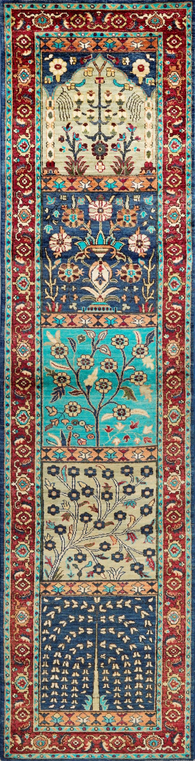 11 Ft Colorful Garden Runner Rug - Hand Knotted Hallway Rug - Floral Design
