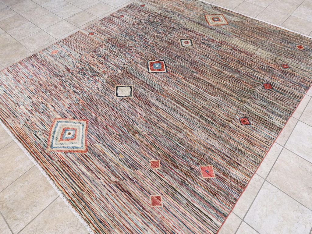 8x10 Ft Multicolor Gabbeh Rug - Geometric Tribal Wool Rug