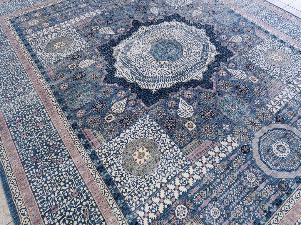 12x15 Ft Blue Mamluk Rug - Hand Knotted Area Rug - Oversize