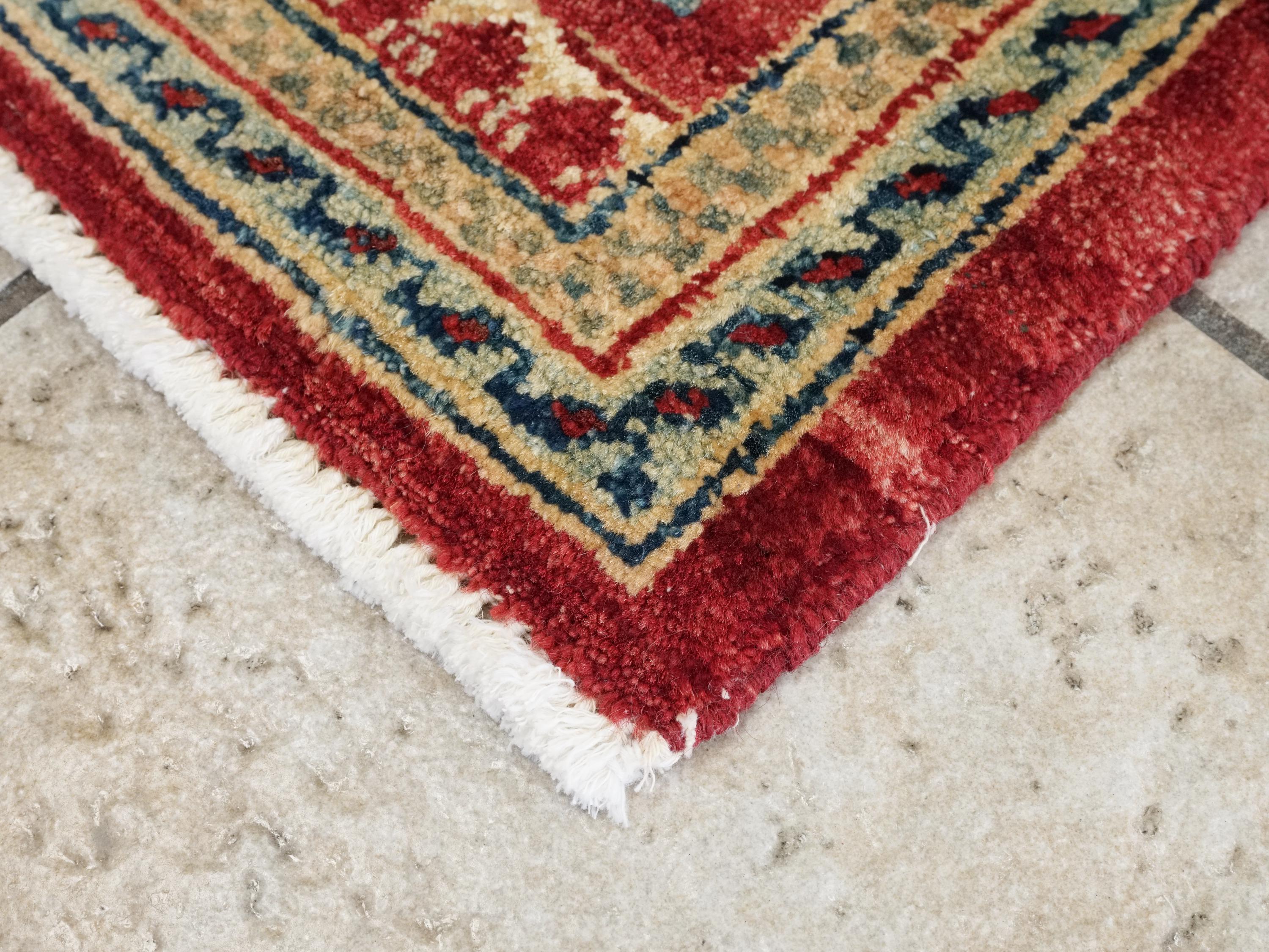 2x3 Ft Hand Knotted Red Heriz Rug - Afghan Wool Accent Rug