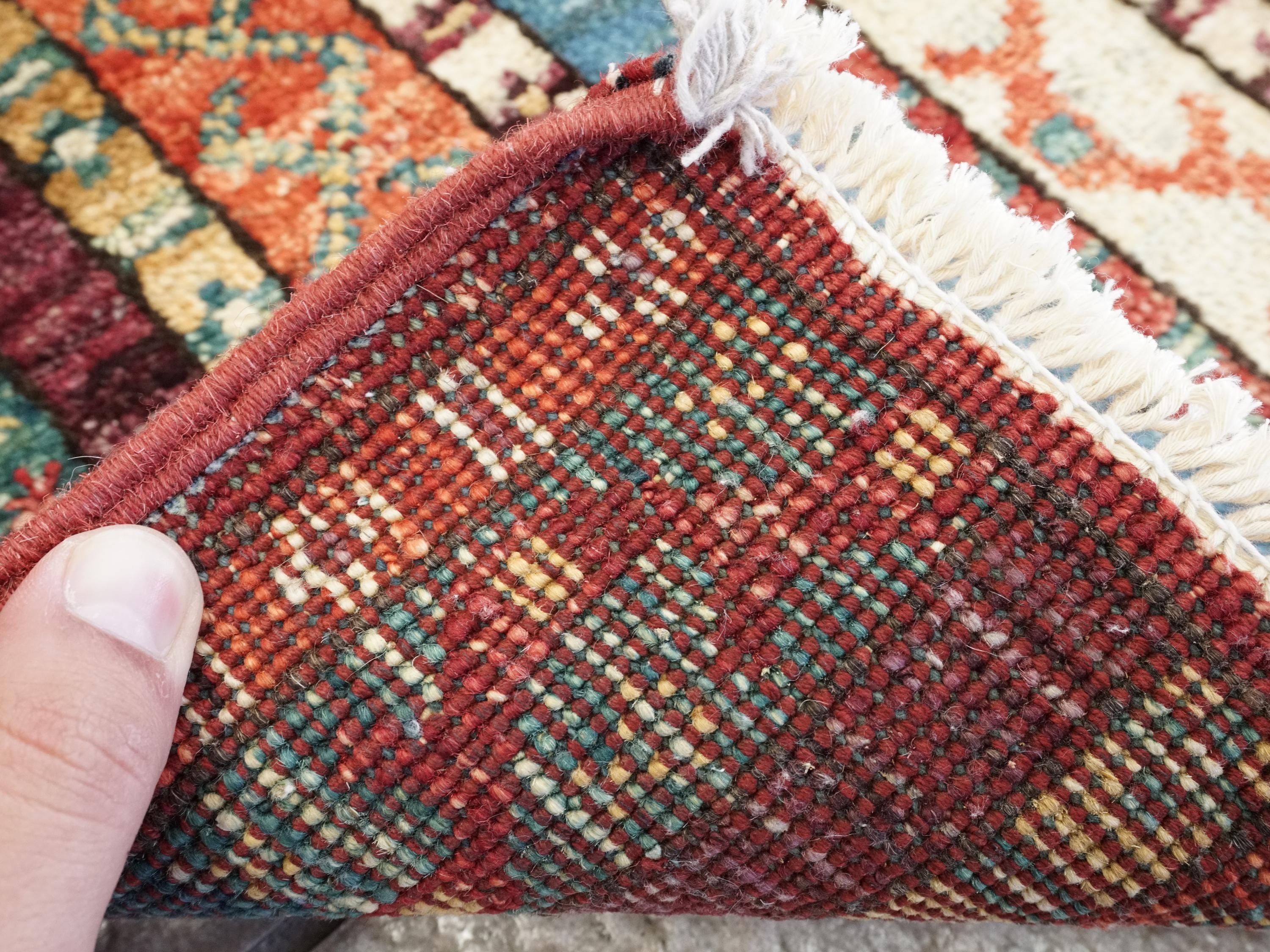 1x2 Ft Red Heriz Rug - Hand Knotted Ghazni Wool Oriental Doormat