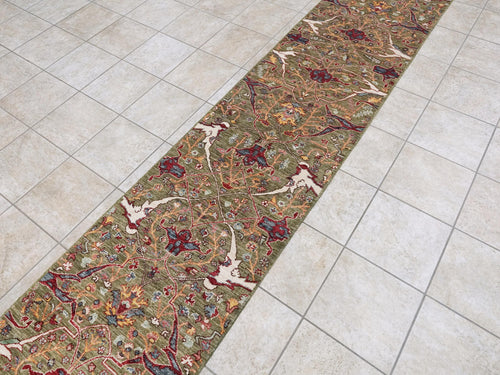 19 Ft Green Serapi Runner Rug - Handmade Wool Hallway Rug