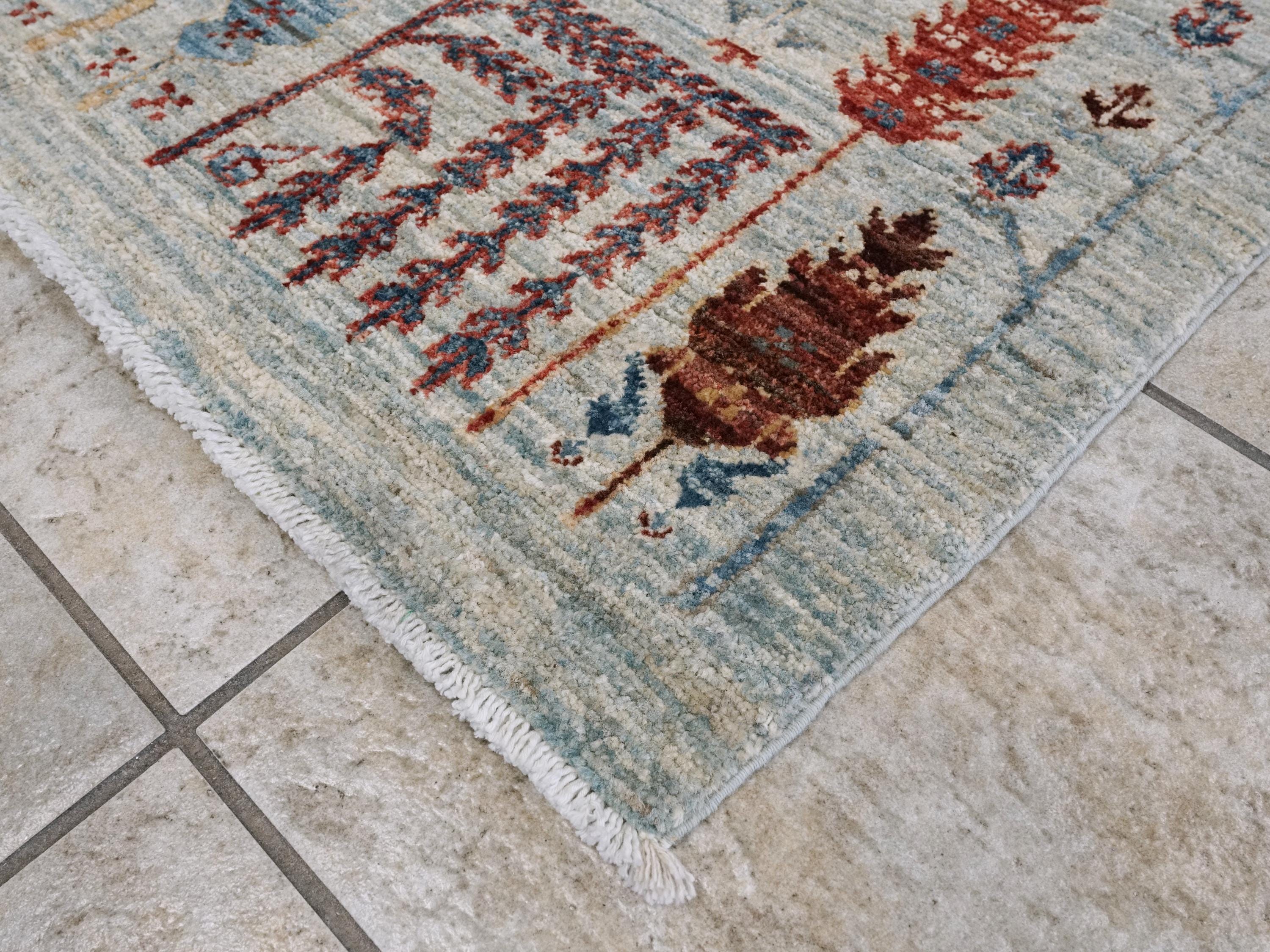 3x5 Ft Light Blue Serapi Rug - Oriental Wool Rug - Traditional Persian Design