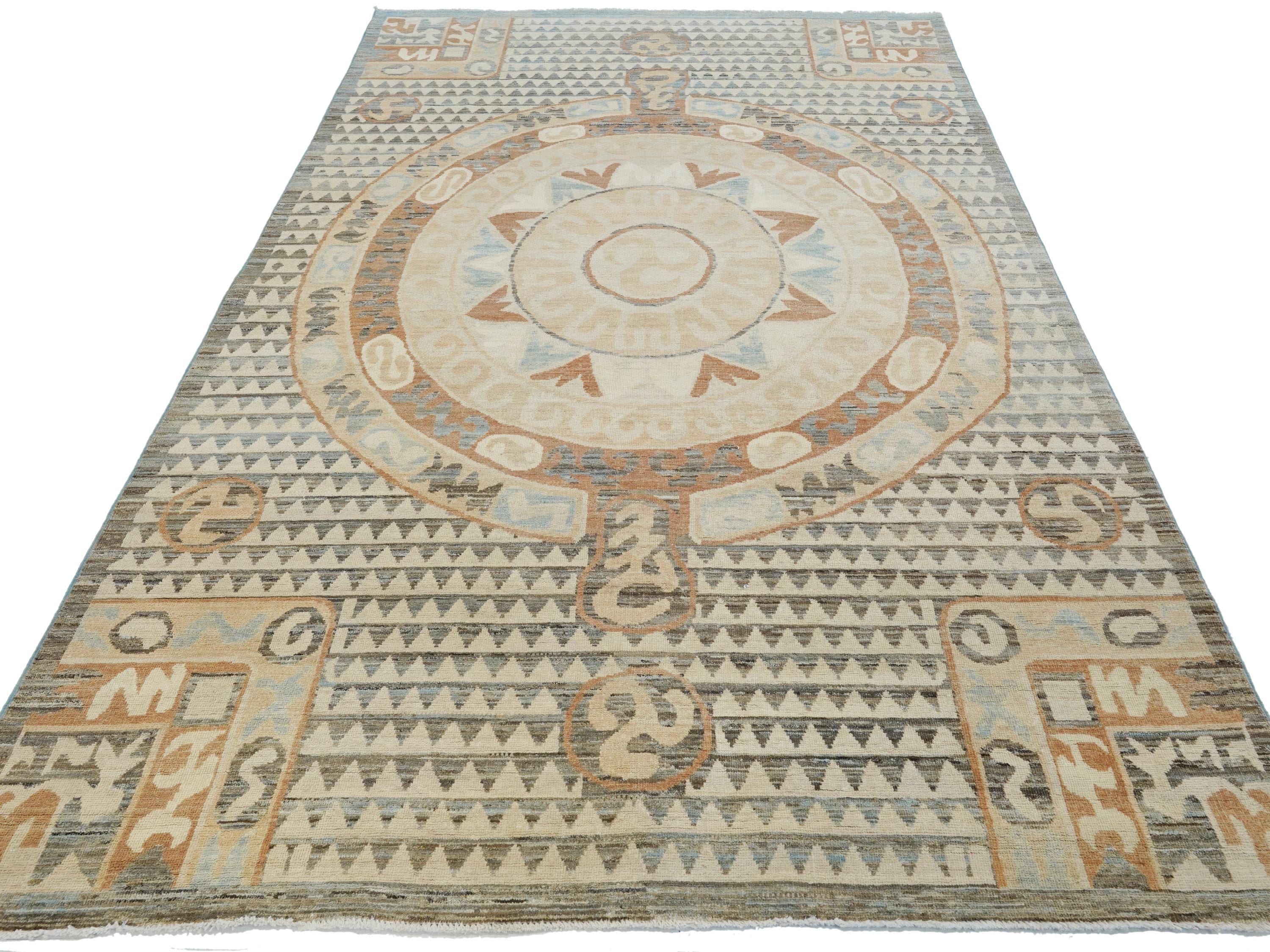 6x9 Ft Antique Tibetan Rug - Beige & Brown Chinese Design