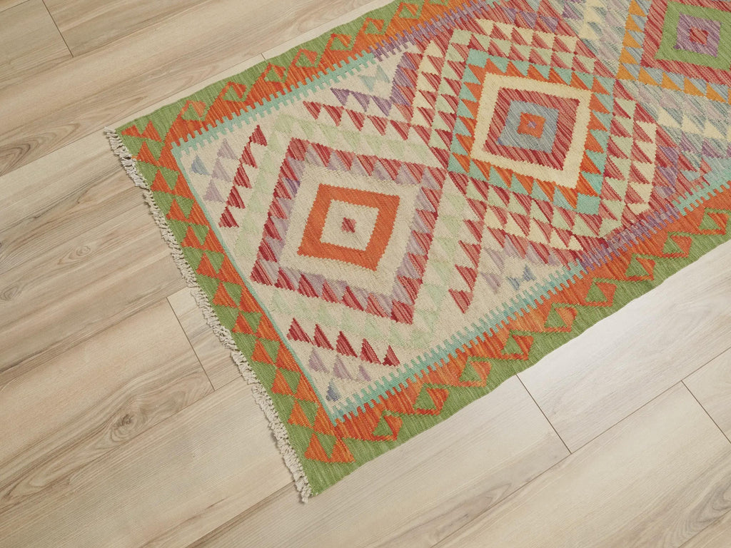 10 Ft Red Kilim Runner Rug - Flat Weave Wool Rug