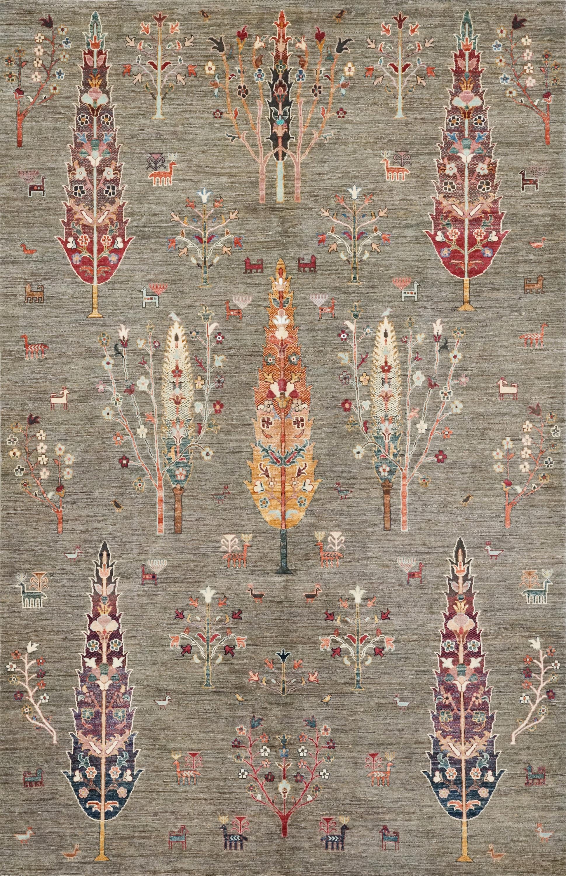 7x10 Ft Dark Brown Serapi Rug - Handmade Afghan Wool Rug - Floral Design