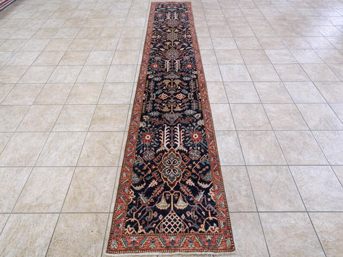 13 Ft Serapi Runner Rug - Blue Afghan Hallway Rug