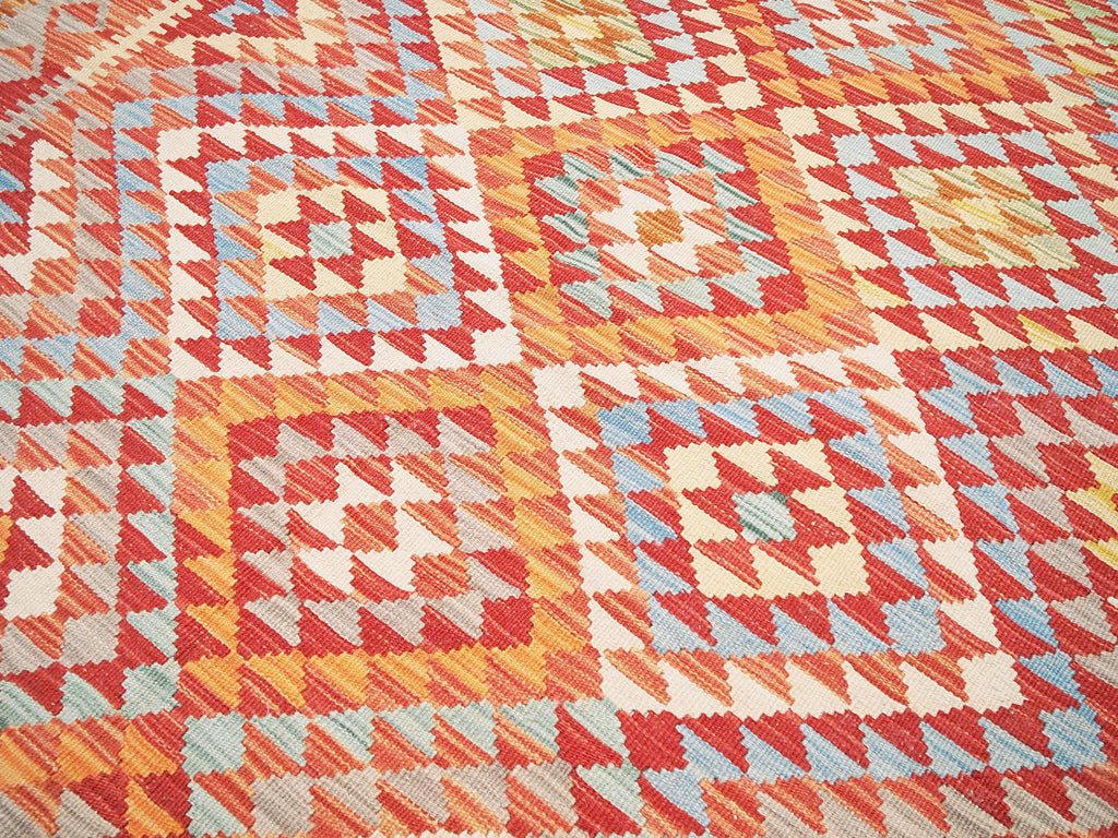 6x8 Ft Red Wool Kilim Rug - Flat Weave Afghan Rug