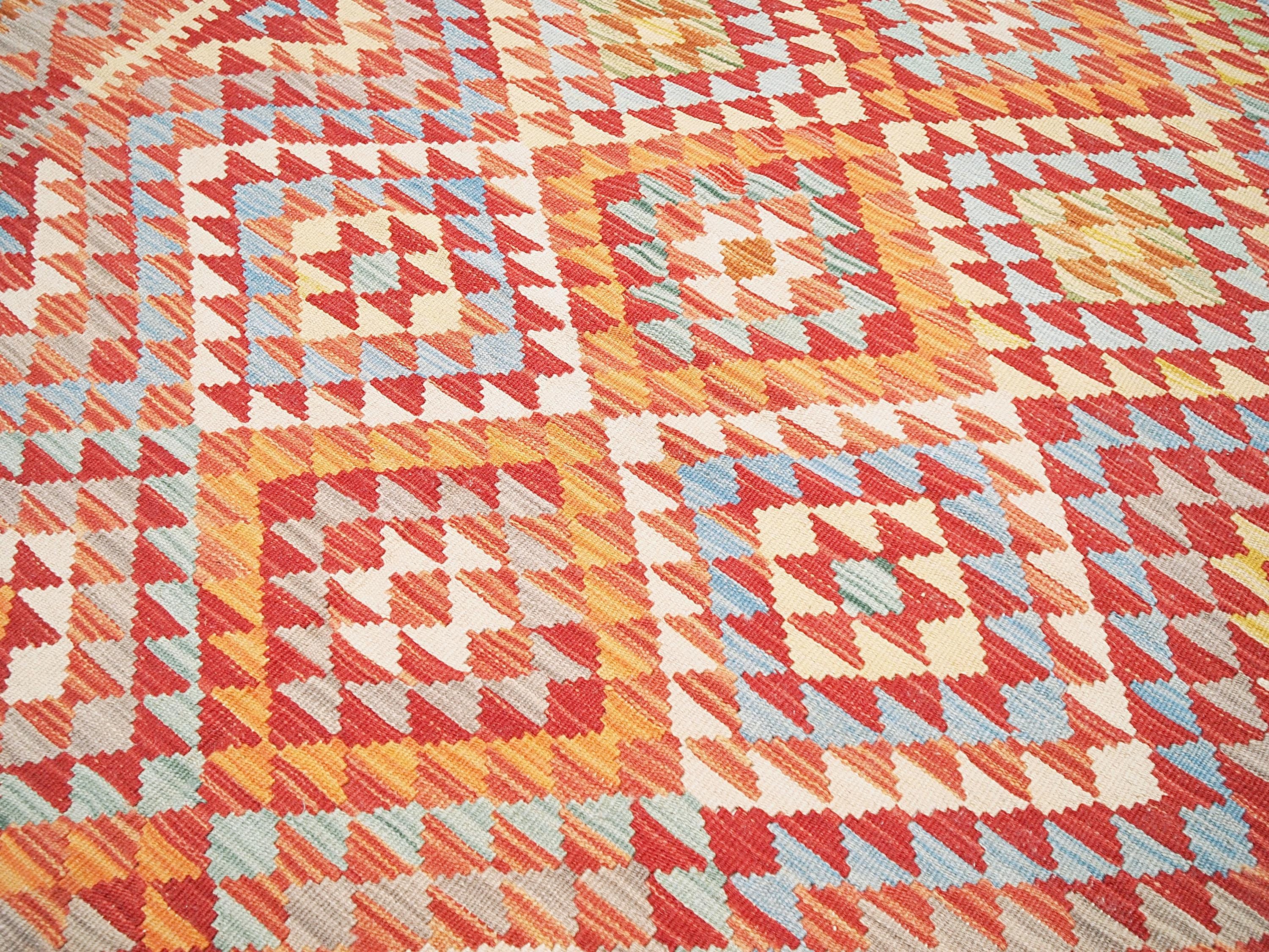 6x8 Ft Red Wool Kilim Rug - Flat Weave Afghan Rug