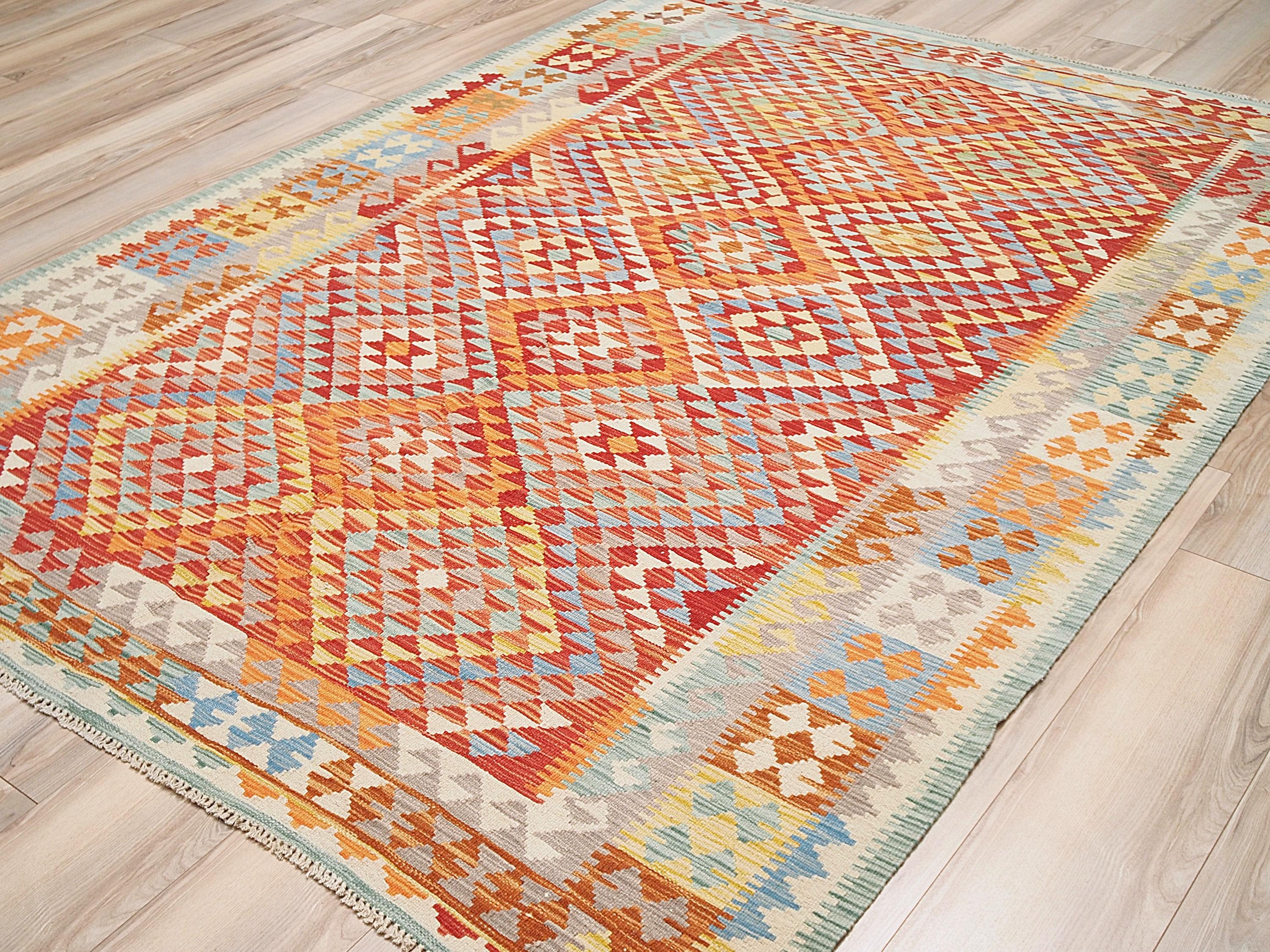 6x8 Ft Red Wool Kilim Rug - Flat Weave Afghan Rug