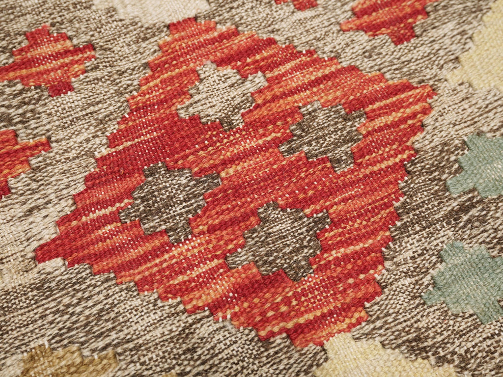 5x6 Ft Red Kilim Rug - Geometric Afghan Flat Weave