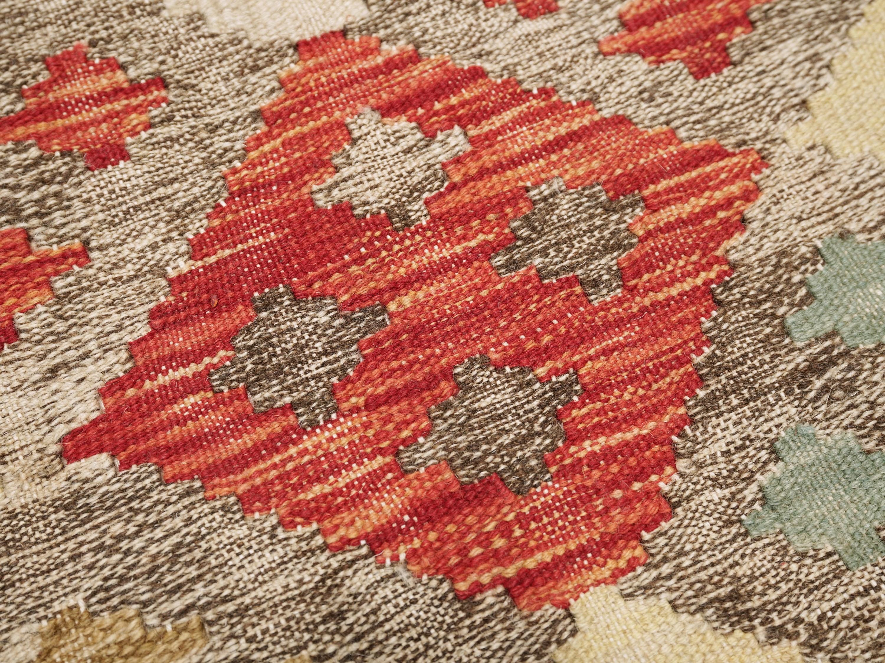 5x6 Ft Red Kilim Rug - Geometric Afghan Flat Weave