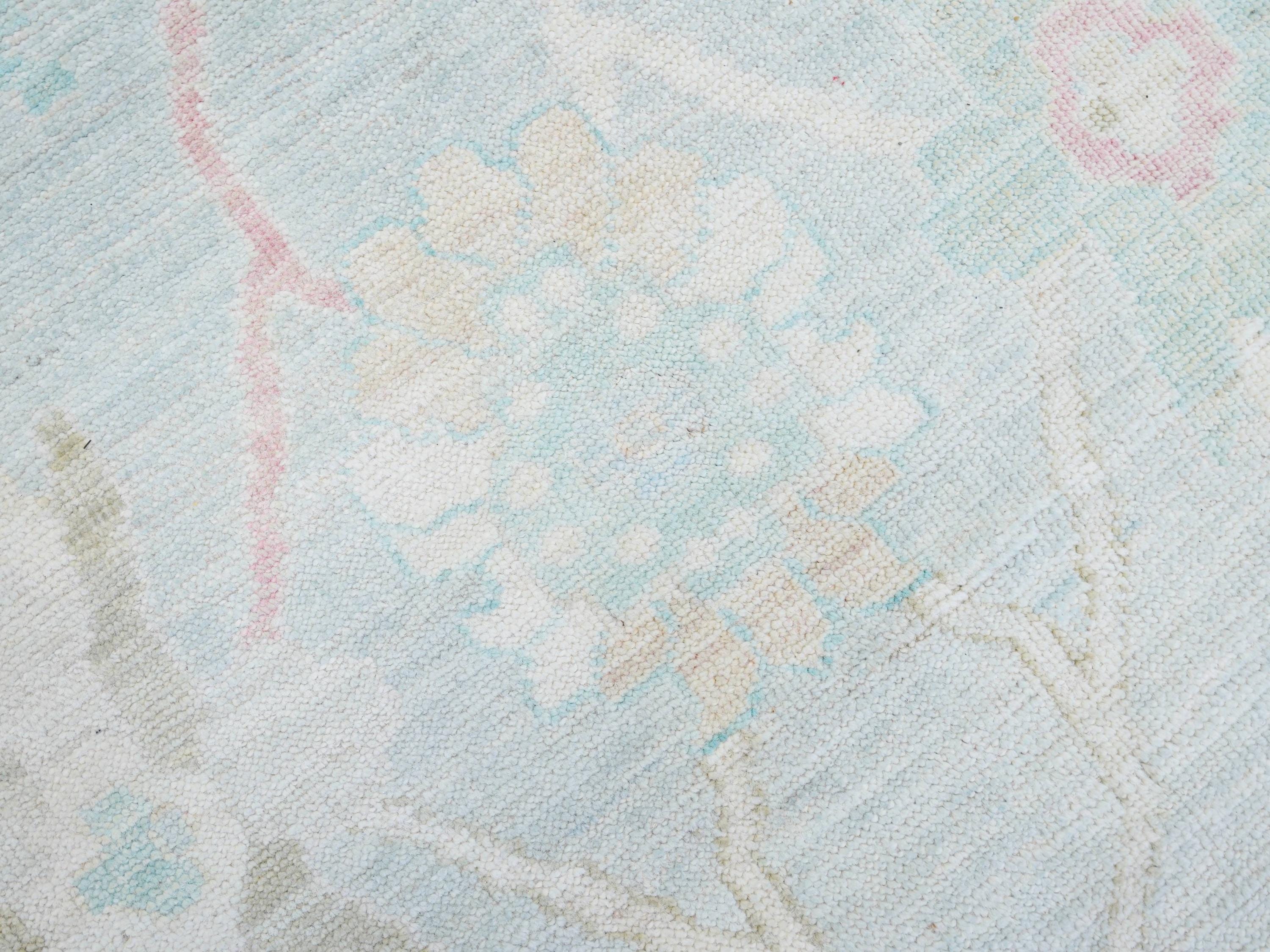 9x12 Ft Light Blue Oushak Rug - Handmade Area Rug - Floral Design