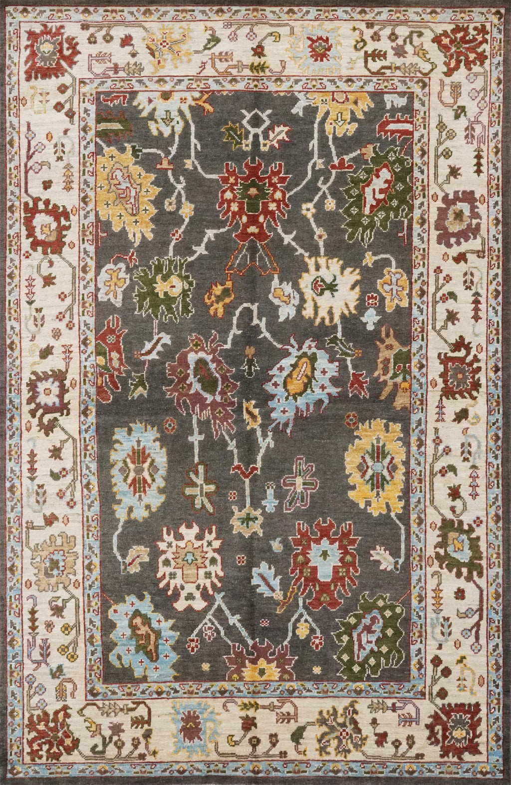 6x9 Ft Green & Beige Oushak Rug - Oriental Area Rug - Floral Design