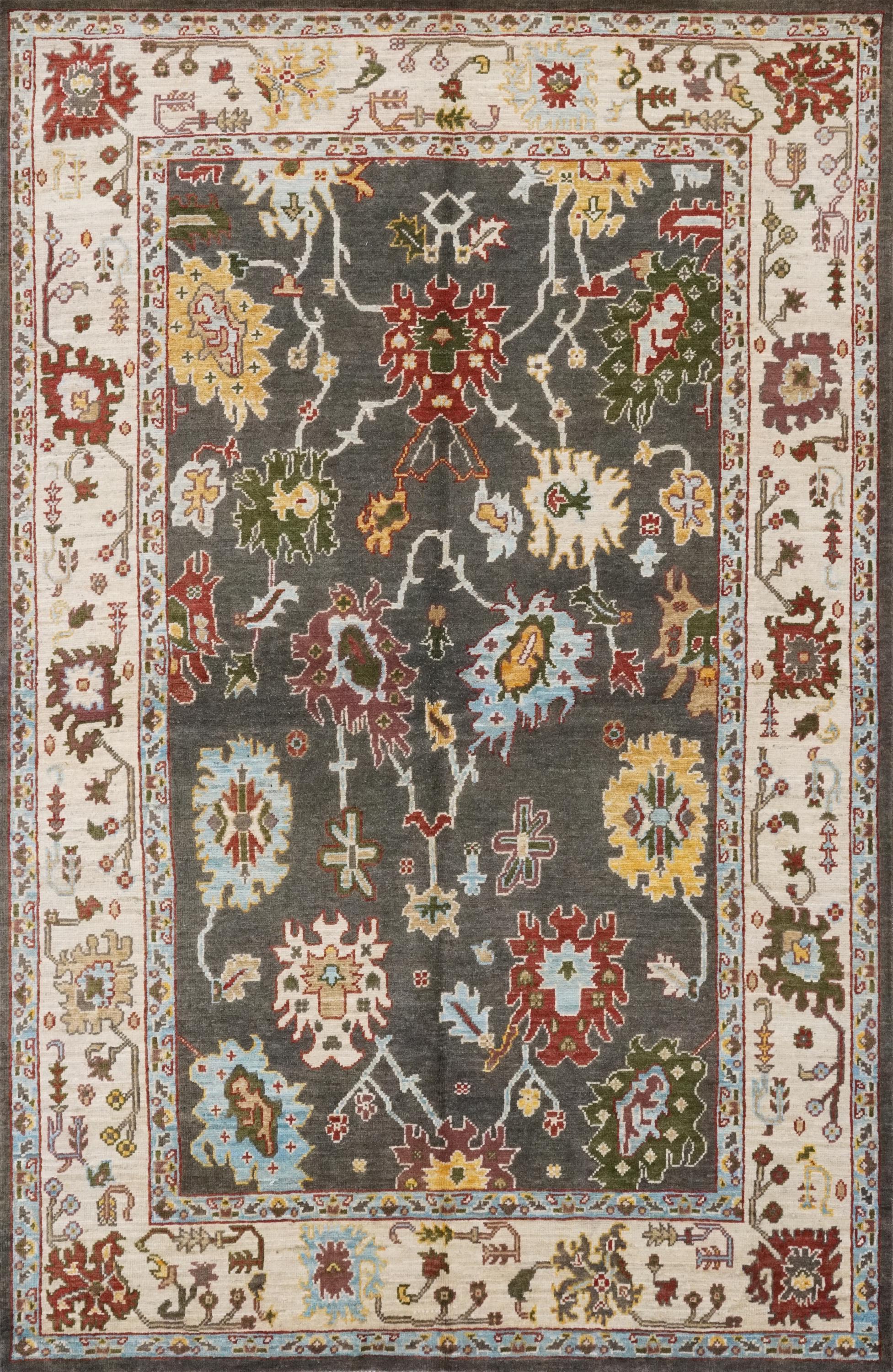 6x9 Ft Green & Beige Oushak Rug - Oriental Area Rug - Floral Design