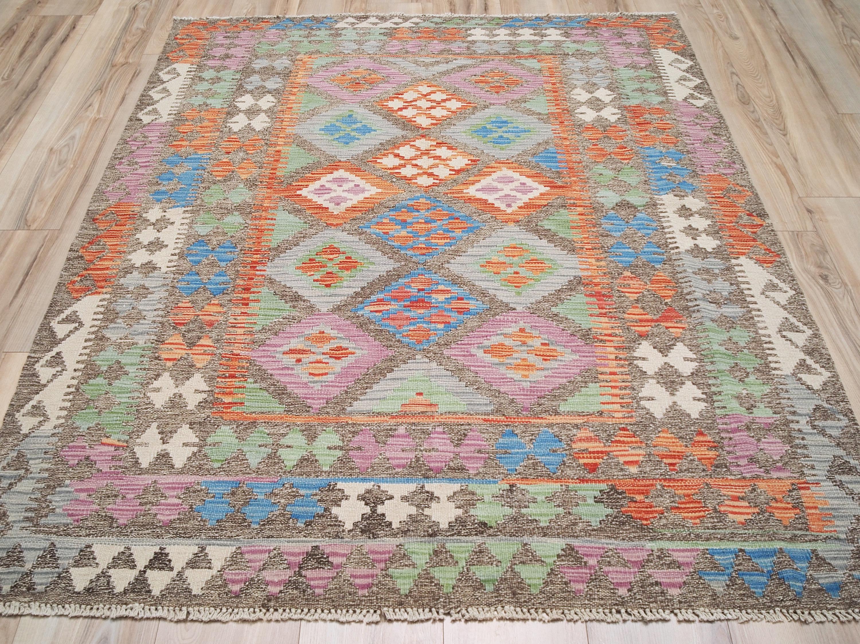 5x6 Ft Tribal Kilim Rug - Colorful Afghan Flat Weave
