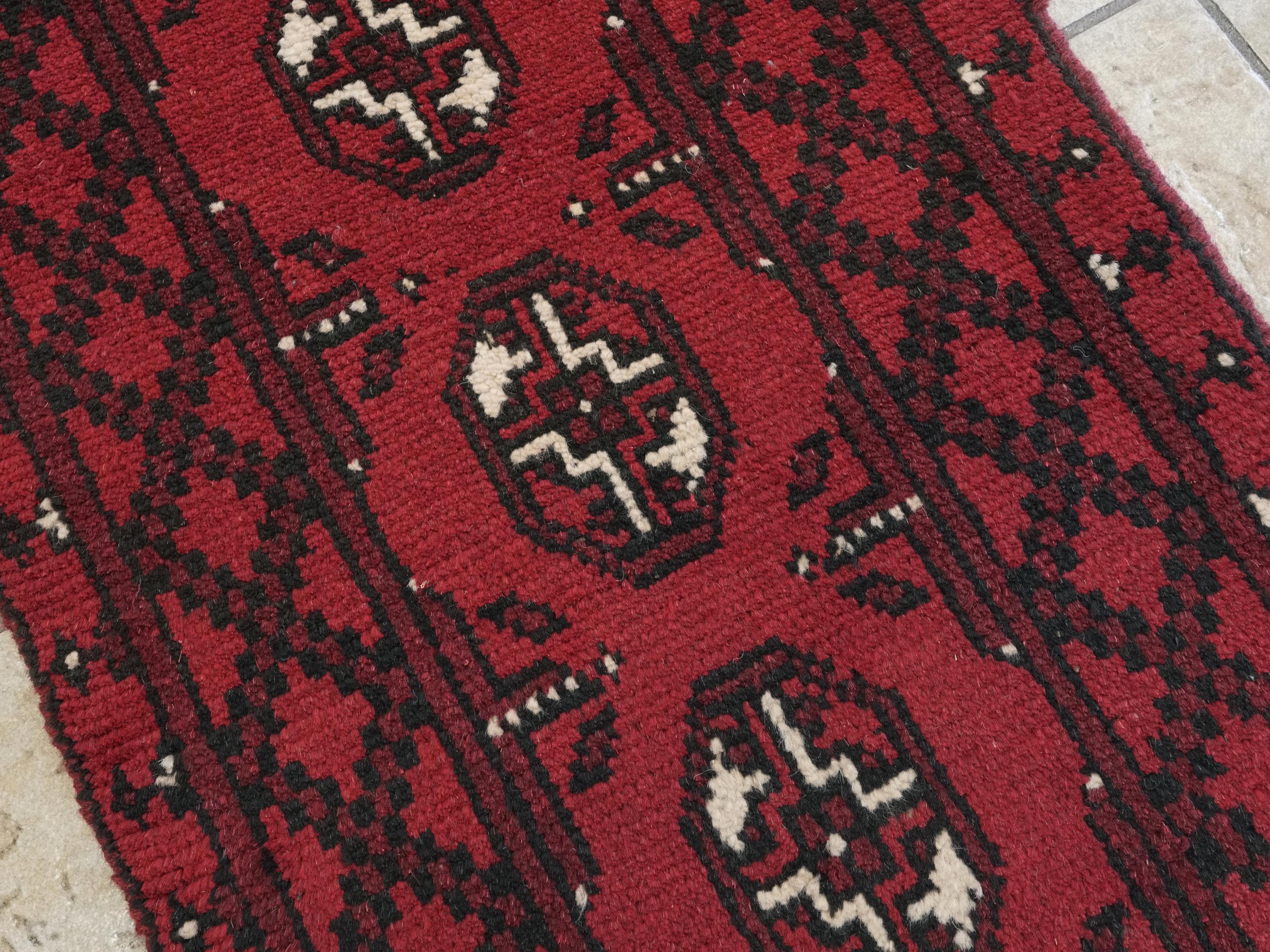 2x3 Ft Red Ersari Rug - Hand Knotted Afghan Wool Rug