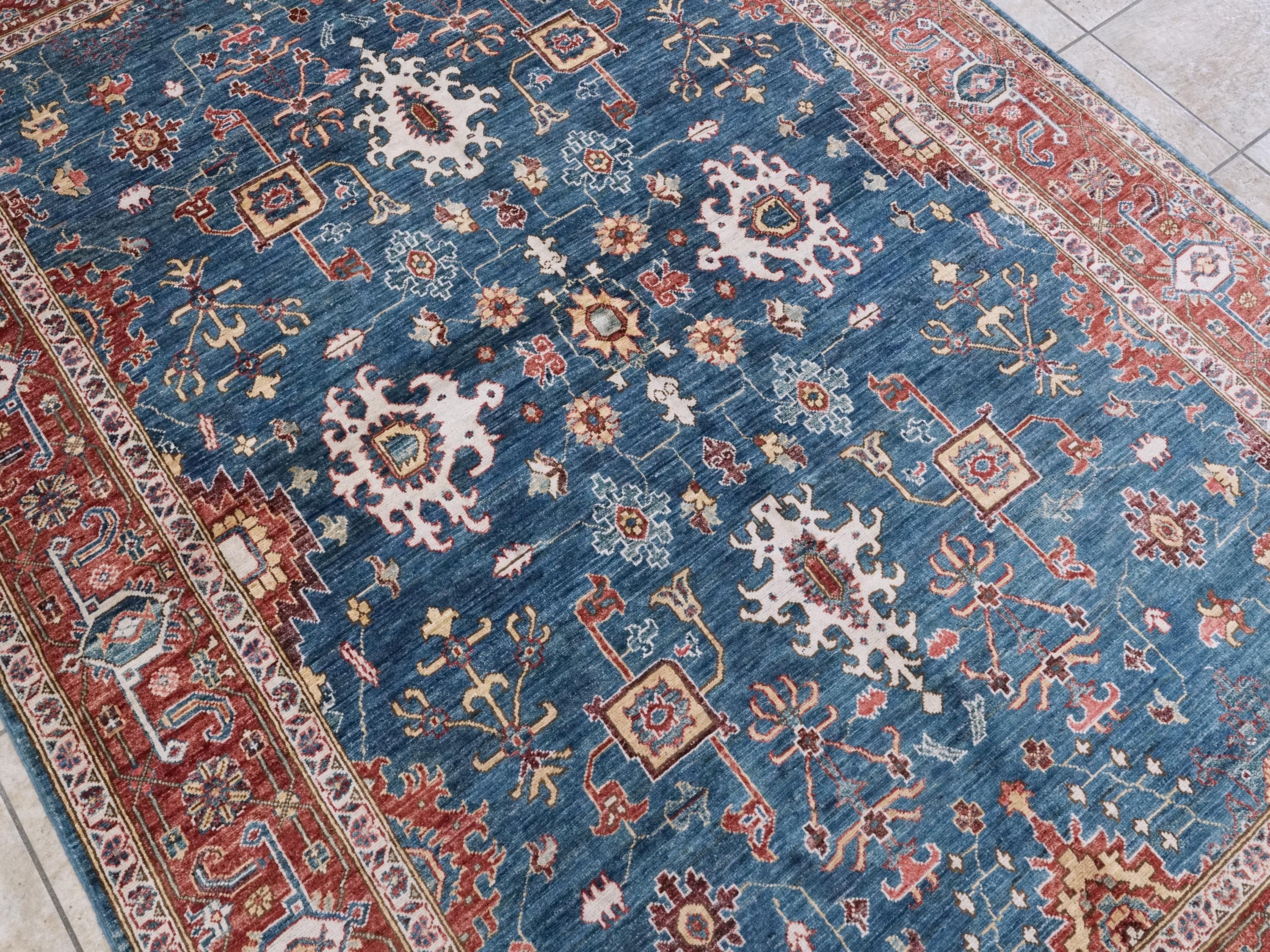 6x9 Ft Blue & Red Serapi Rug - Oriental Area Rug - Persian Design